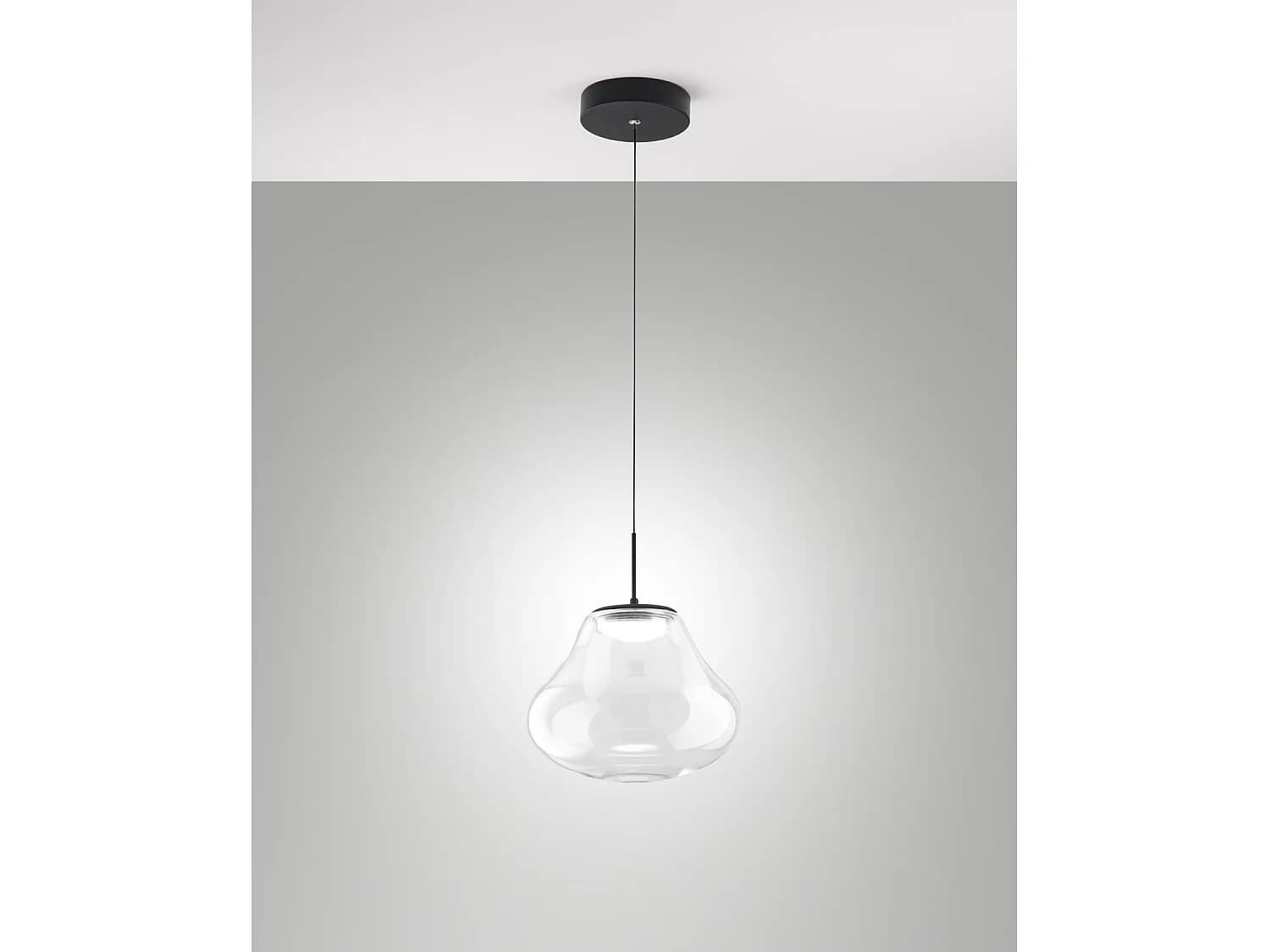 Suspension Deva Ø250 Mm Transparente, Led 14 W 1510 Lm, Intensité Variable, Structure En Métal Et Verre Borosilicate - Deva