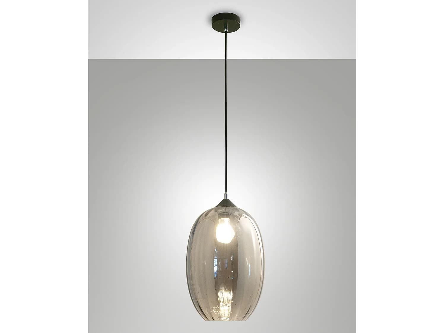 Suspension Infinity En Verre Soufflé Fumé Et Métal, Douille E27, Design Élégant Et Moderne, Idéale Pour L'Éclairage Intérieur
