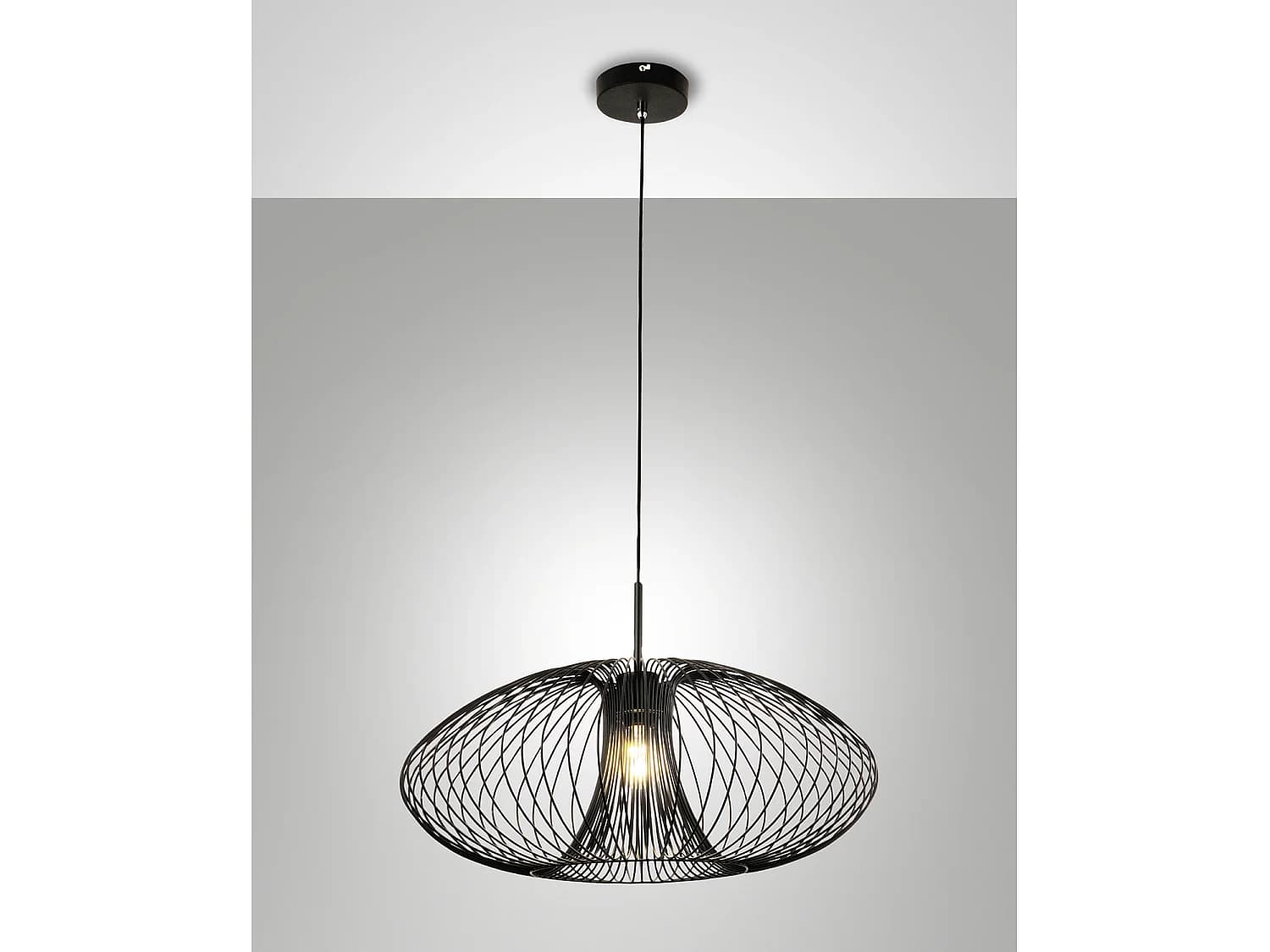 Suspension Fassa Ø60 Cm En Métal Noir, Douille E27 40 W, Design Industriel, Classe D'Isolation 1, Ip20 - Éclairage Intérieur