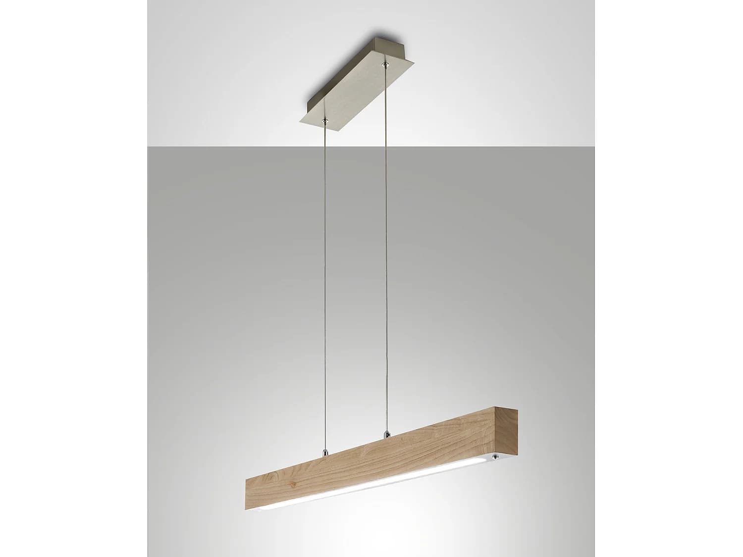 Suspension Led Badia 43 W 4320 Lm 3000 K, Structure En Métal Et Chêne, Intensité Variable, Design Moderne, Longueur 110 Cm, Classe 1