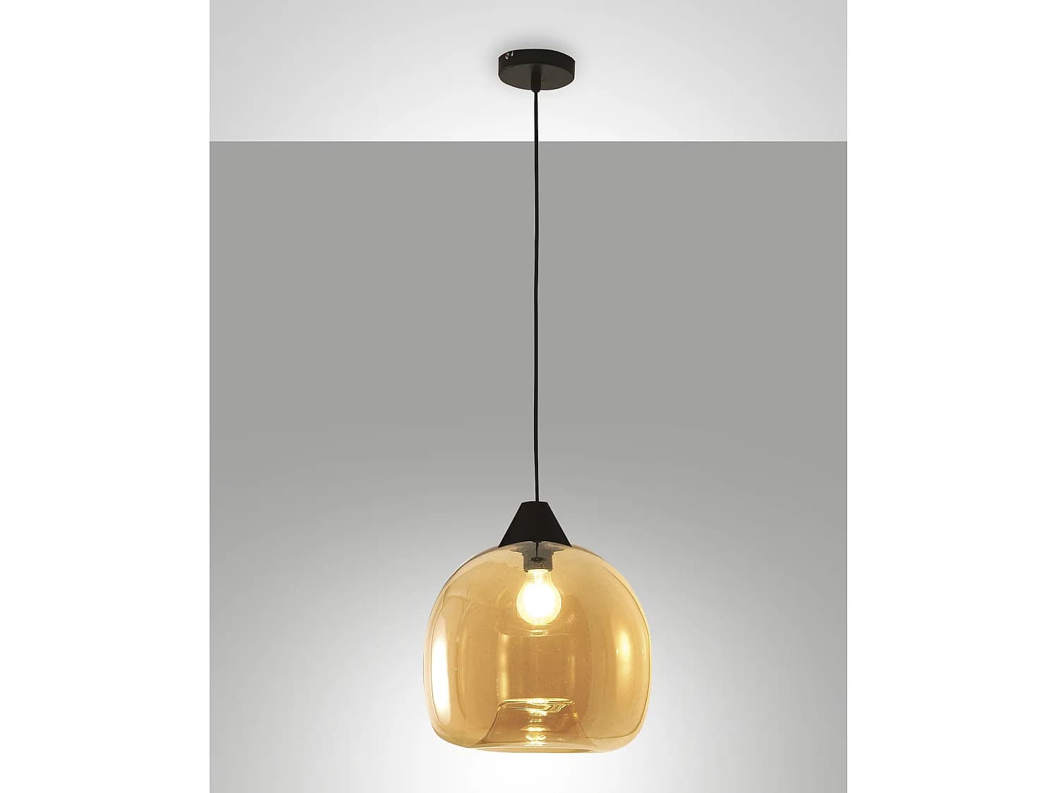 Suspension Maia En Métal Et Verre Soufflé, Couleur Ambre, Ø 310 Mm, E27 60 W, Ip20 - Design Moderne Et Élégant Pour L'Éclairage Intérieur