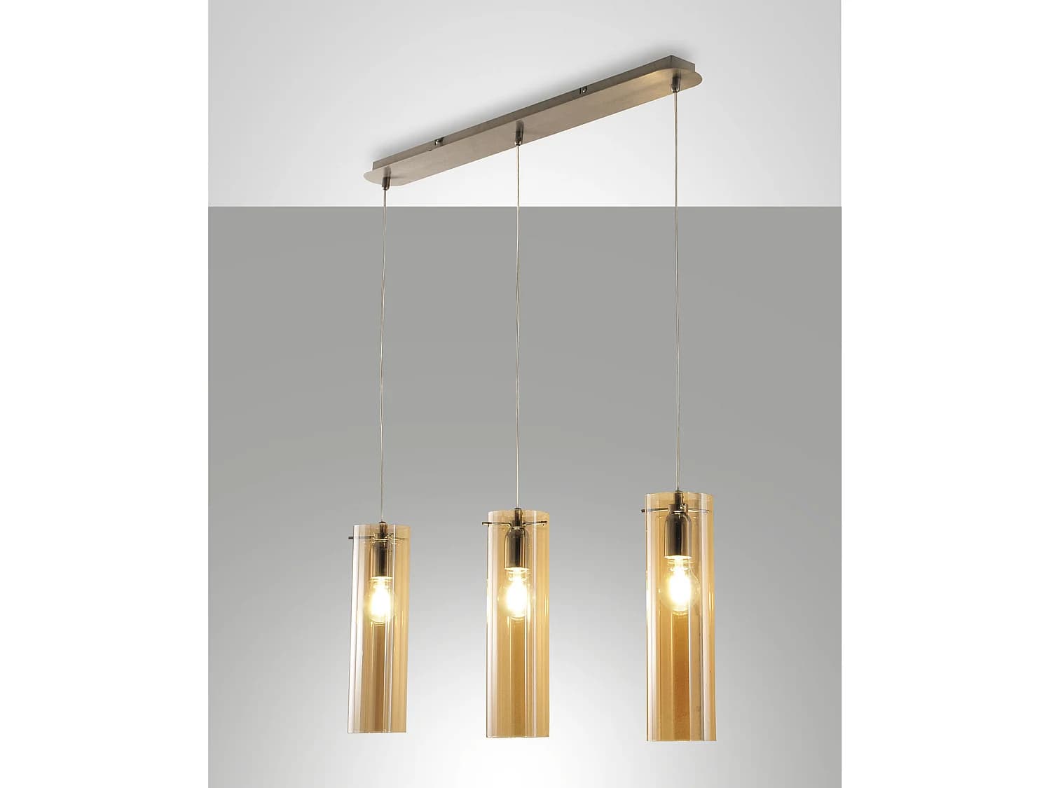 Suspension Sintesi En Métal Et Verre Soufflé Ambré, 3 Douilles E27, Design Moderne Et Élégant Pour Éclairage Intérieur Ip20