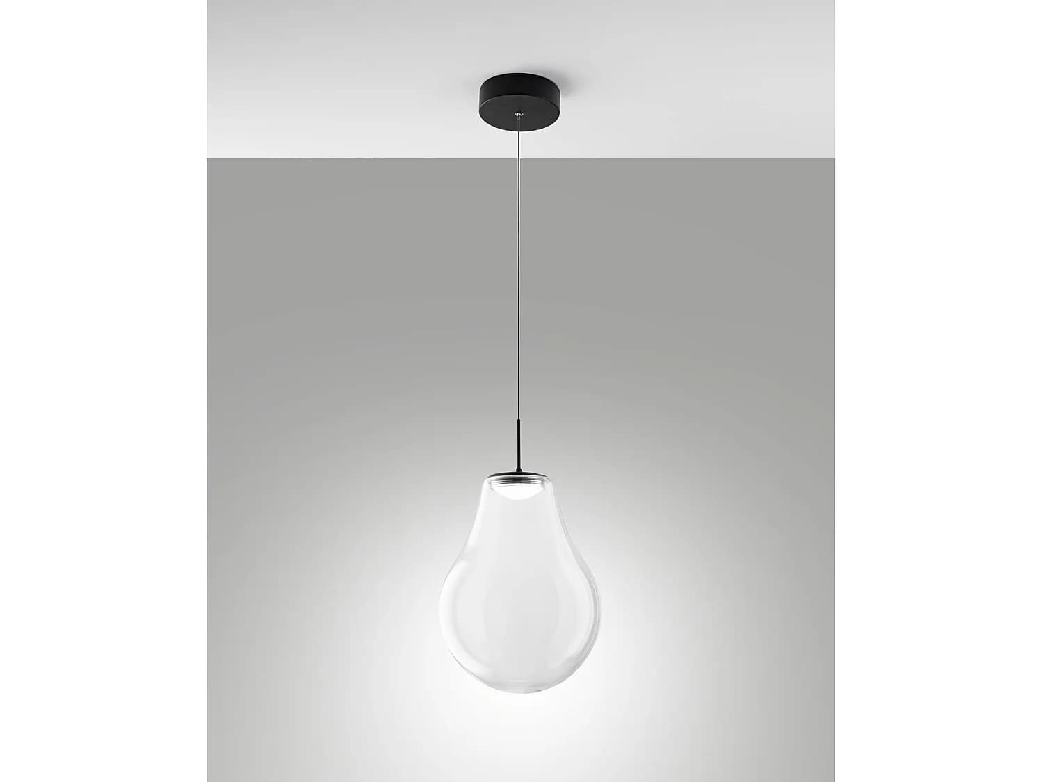 Suspension Led Noa 14W 1510Lm, Température 2700K-4000K, Intensité Variable, Structure Métal Et Verre Borosilicate, Coloris Transparent Moderne.