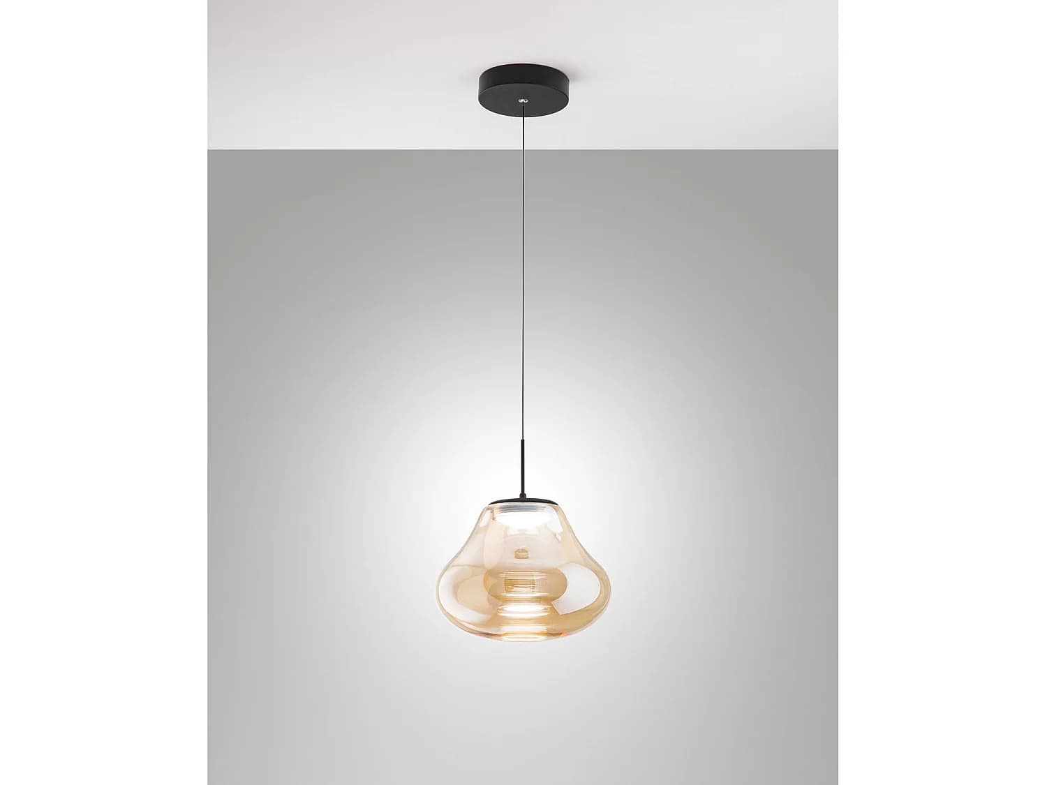 Suspension Deva Ø250 Mm Ambre, Led 14 W 1510 Lm, Intensité Variable, Structure En Métal Et Verre Borosilicate - Deva