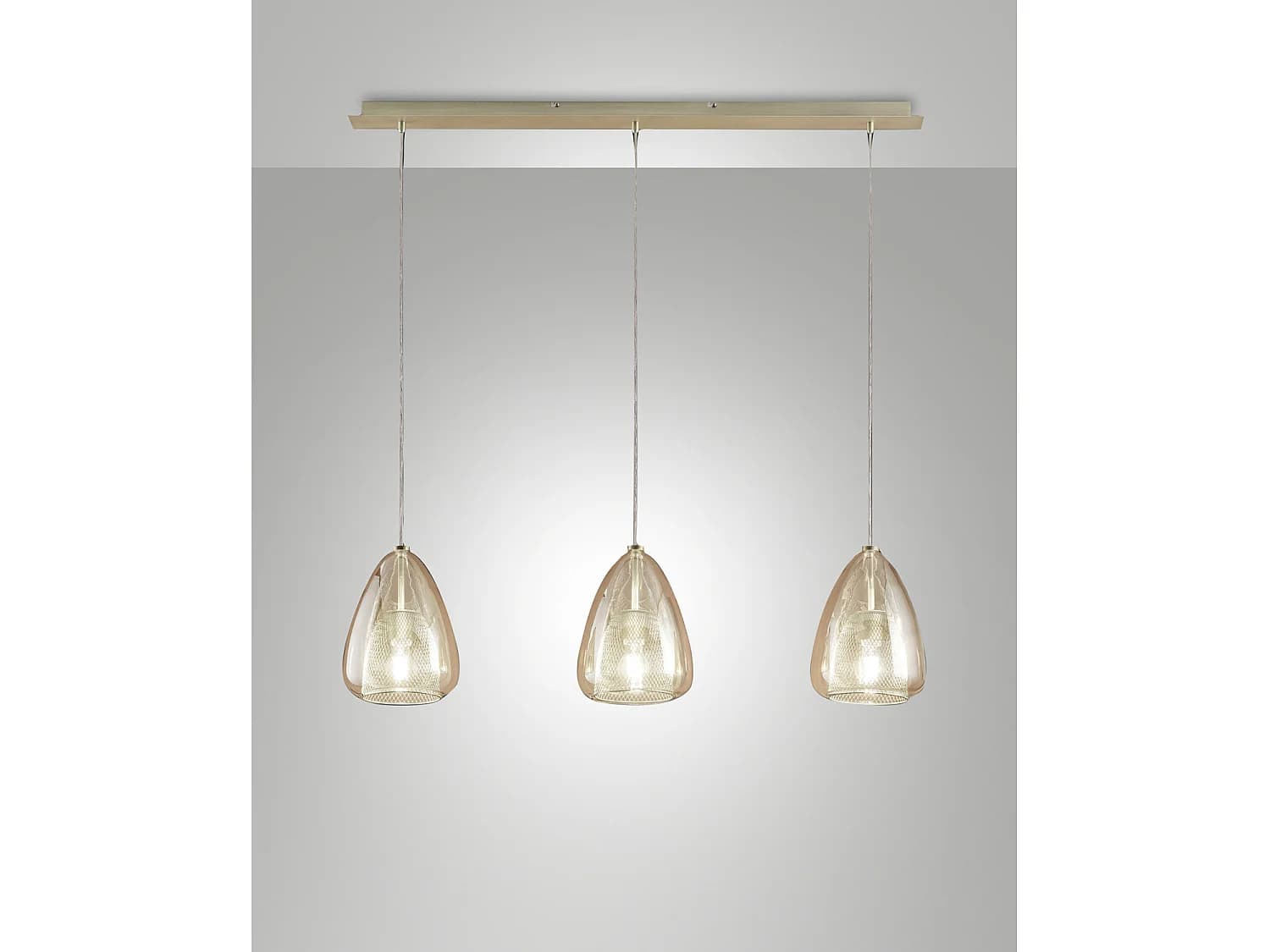 Suspension Britton En Métal Et Verre Borosilicate, Couleur Ambre, Douille E27 3X40W, Design Moderne Et Élégant Pour L'Intérieur, Ip20