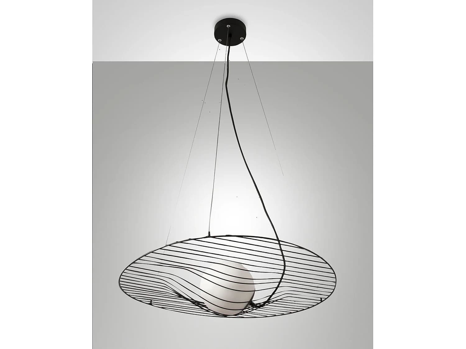 Suspension Homa En Métal Noir Et Verre Soufflé, Douille E27 40W, Design Intérieur Élégant, Protection Ip20, Hauteur Réglable Jusqu'À 2000 Mm.