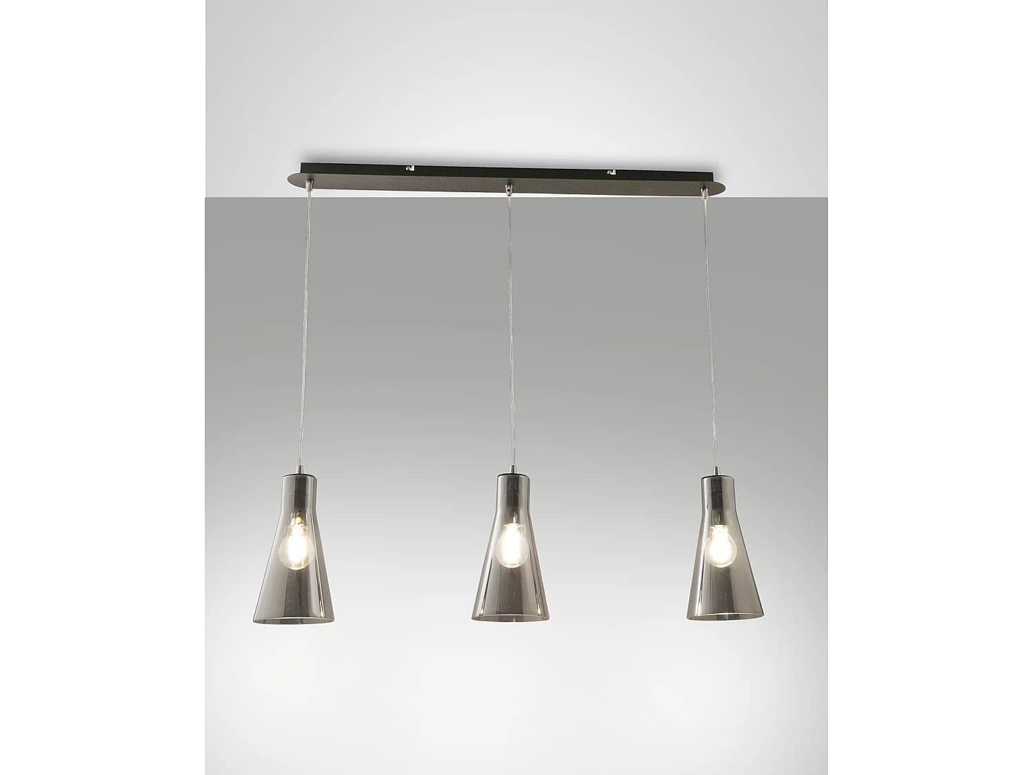 Suspension Dafne En Métal Et Verre Soufflé, Coloris Fumé, 3 Lumières, E27 40W - Design Élégant Pour Intérieurs Contemporains Et Raffinés