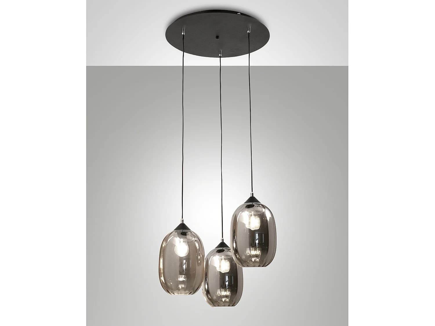 Suspension Infinity En Métal Et Verre Soufflé Fumé, Ø580 Mm, Douille E27, Classe 1, Ip20, Design Moderne Et Élégant Pour Les Intérieurs