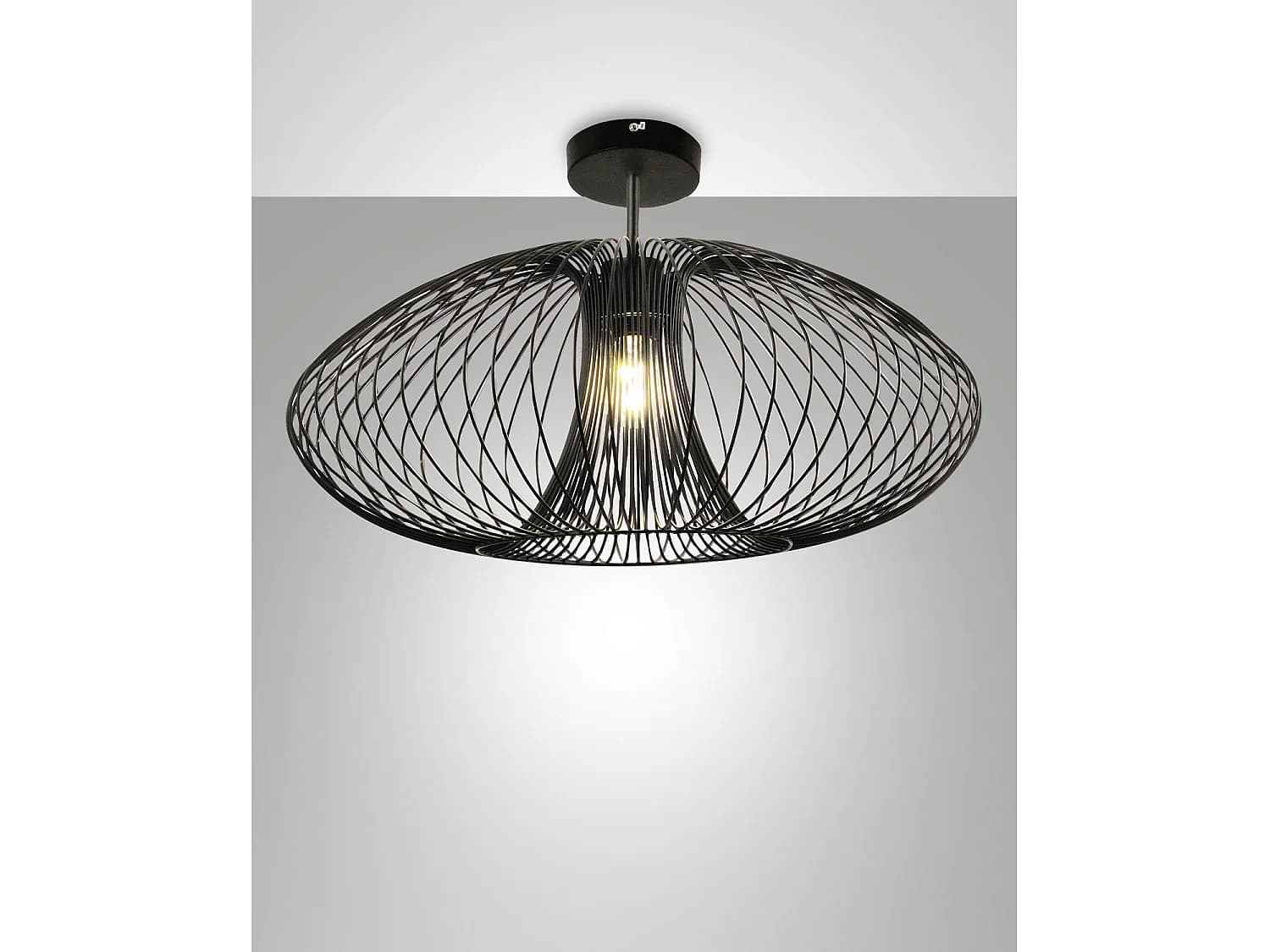 Plafonnier Fassa Ø60Cm En Métal Noir, Douille E27 40W, Design Moderne Et Élégant Pour L'Éclairage Intérieur, Ip20 - Fassa