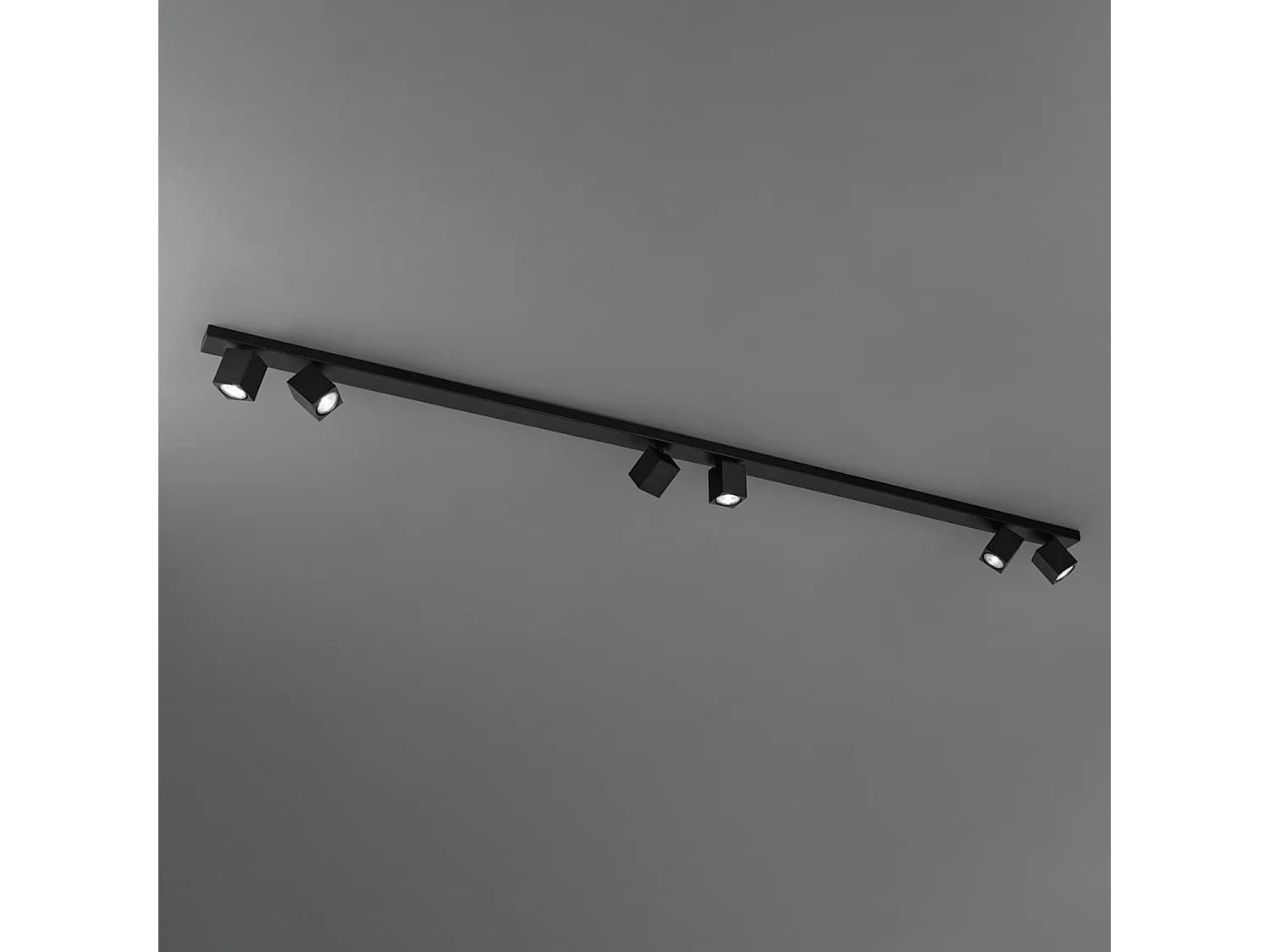Plafonnier 6 Spots Orientables Métal Noir Mat, Design Cubique Moderne, Structure Aluminium L.200 Cm, Douille Gu10 Max 50W - Marque Perenz