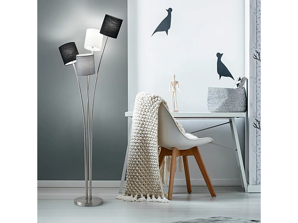 Lampadaire En Métal Chrome Brossé, Lampe De Sol Élégante Pour Éclairage D'Intérieur, Design Moderne Hauteur 160Cm 4Xe14 - Luminaire Par Perenz