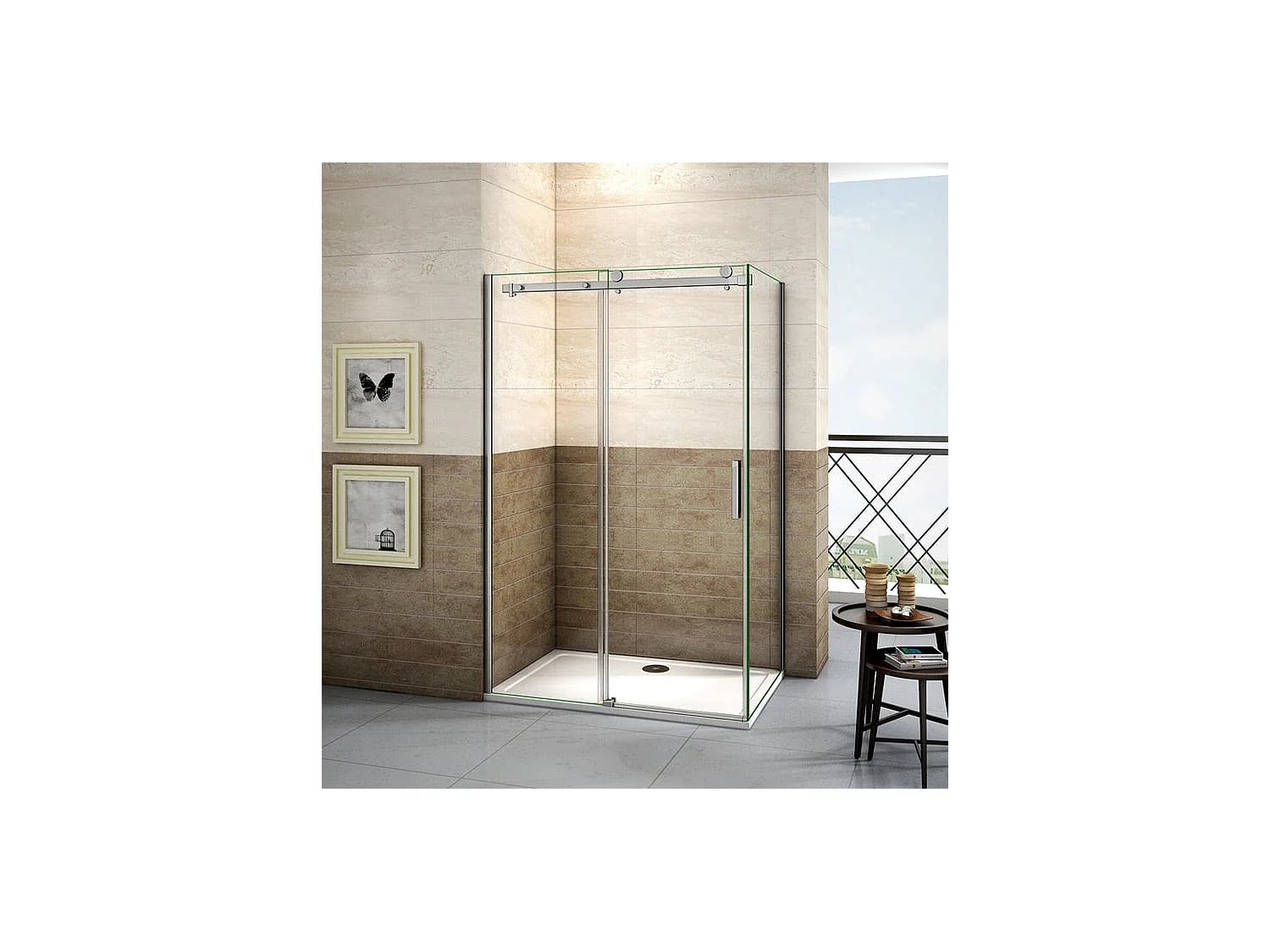 Cabine de douche coulissante 150x100x195cm, porte de douche 150cm + paroi latérale Hauteur 195cm, verre 8mm anticalcaire