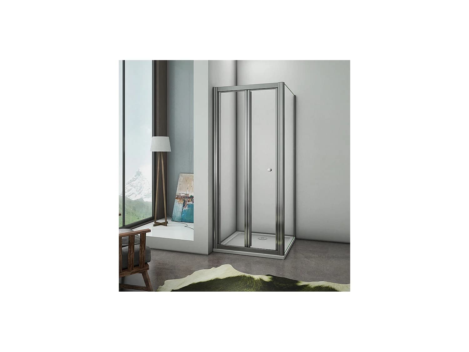 Cabine de douche pliante 90x90x185cm, porte de douche pliante 90cm avec une paroi de douche fixe, verre de sécurité et transparent