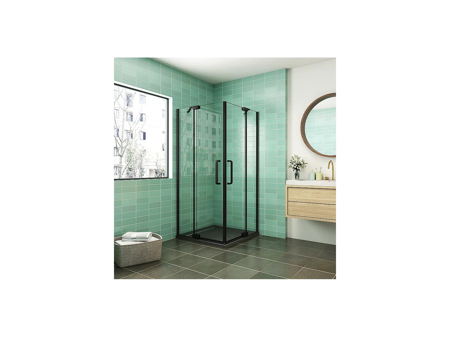 Cabine de douche Noire 100x80x195cm cabine de douche battante l'accès d'angle en 8mm verre anticalcaire