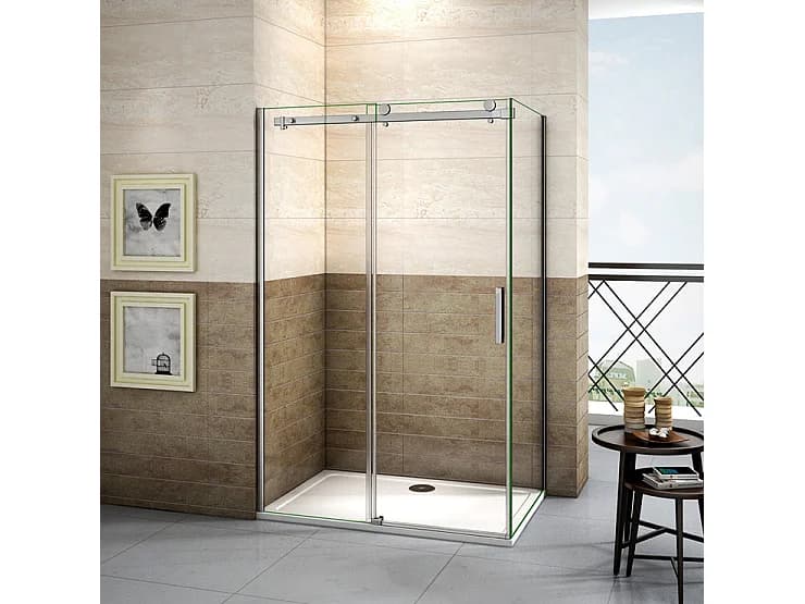 Cabine de douche coulissante 100x80x195cm, porte de douche 100cm + paroi latérale Hauteur 195cm, verre 8mm anticalcaire