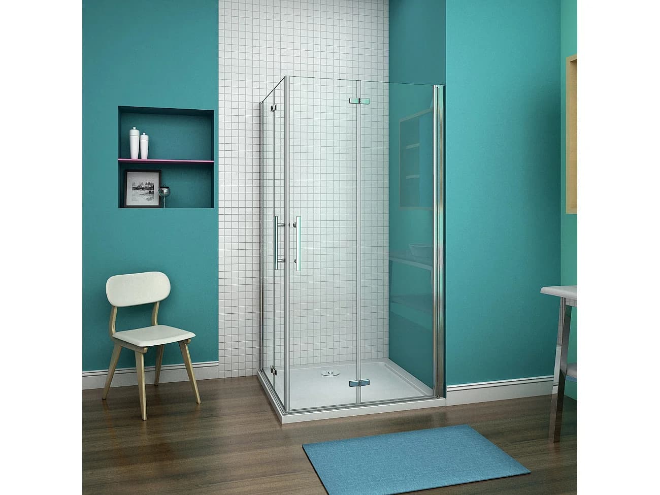 Cabine de douche pivotante et pliante 100x100x195cm en 6mm verre securit anticalcaire, poignée en inox
