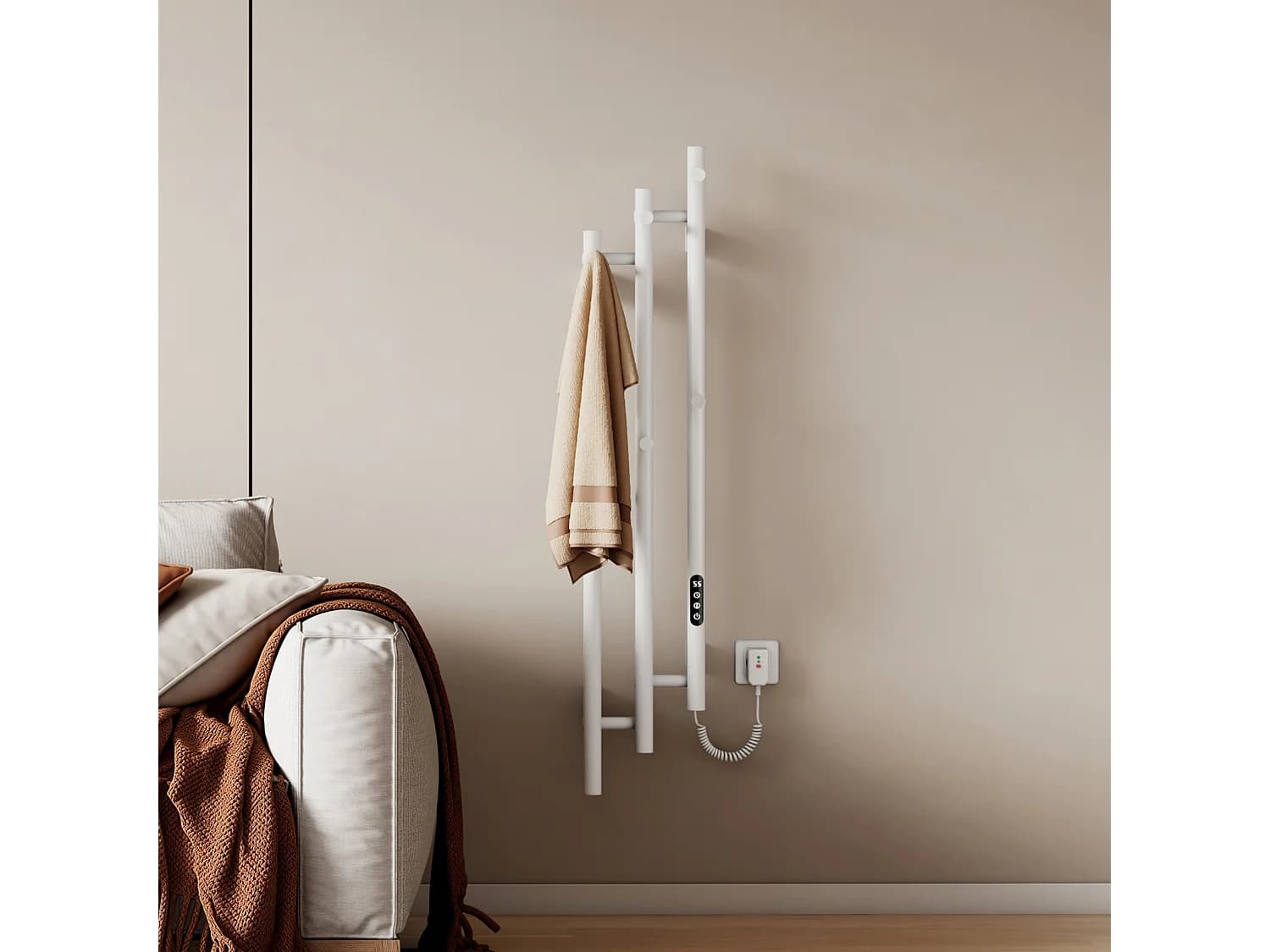 EMKE Sèche-serviettes électrique 115x21,6 cm, 220W, Radiateur Salle de Bain WiFi App/Alexa, Chauffage carbone, Blanc