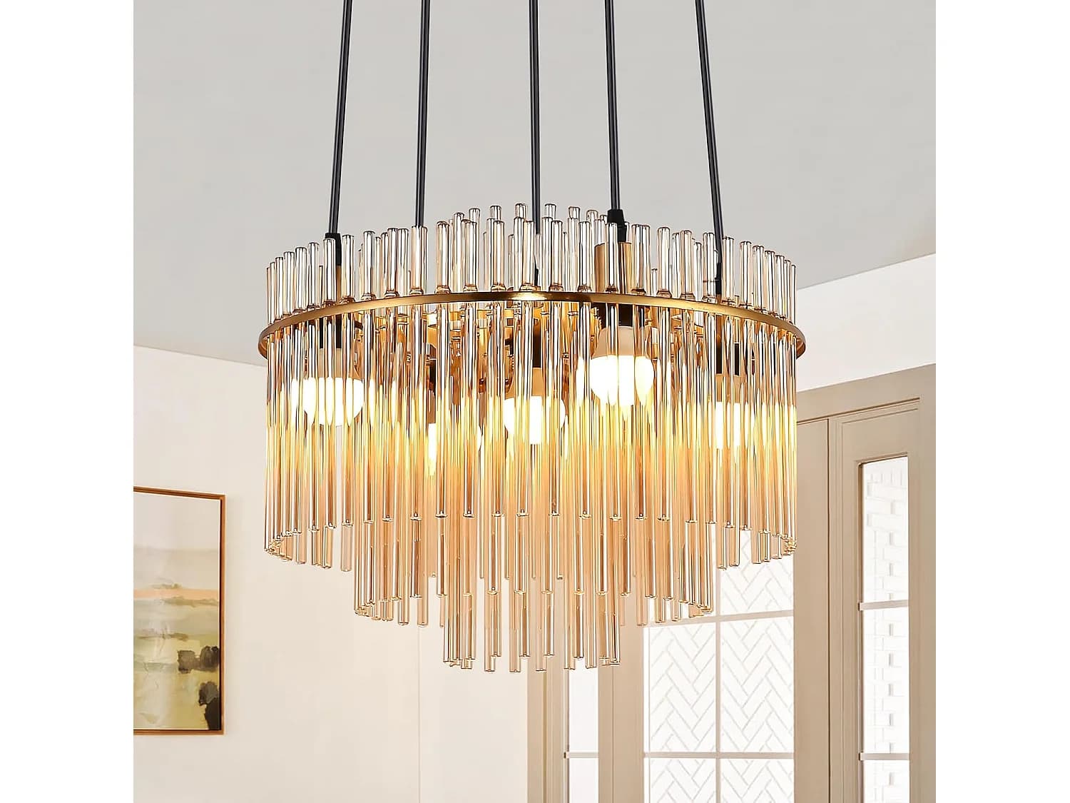 ZMH Suspension Vintage 5 Flammes E27 Verre Doré Lampe à Suspendre (sans Ampoule)