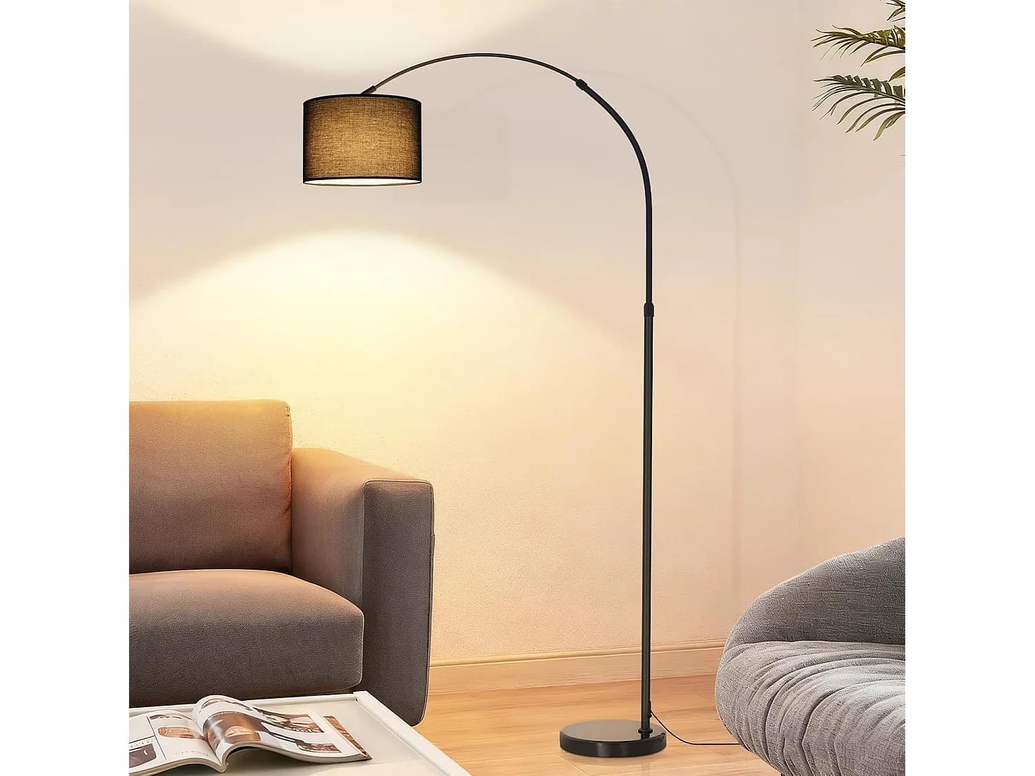 ZMH Lampadaire Arc Noir E27 Abat-jour Tissu Socle Marbre Max 40W 181cm Pour Salon Sans Ampoule