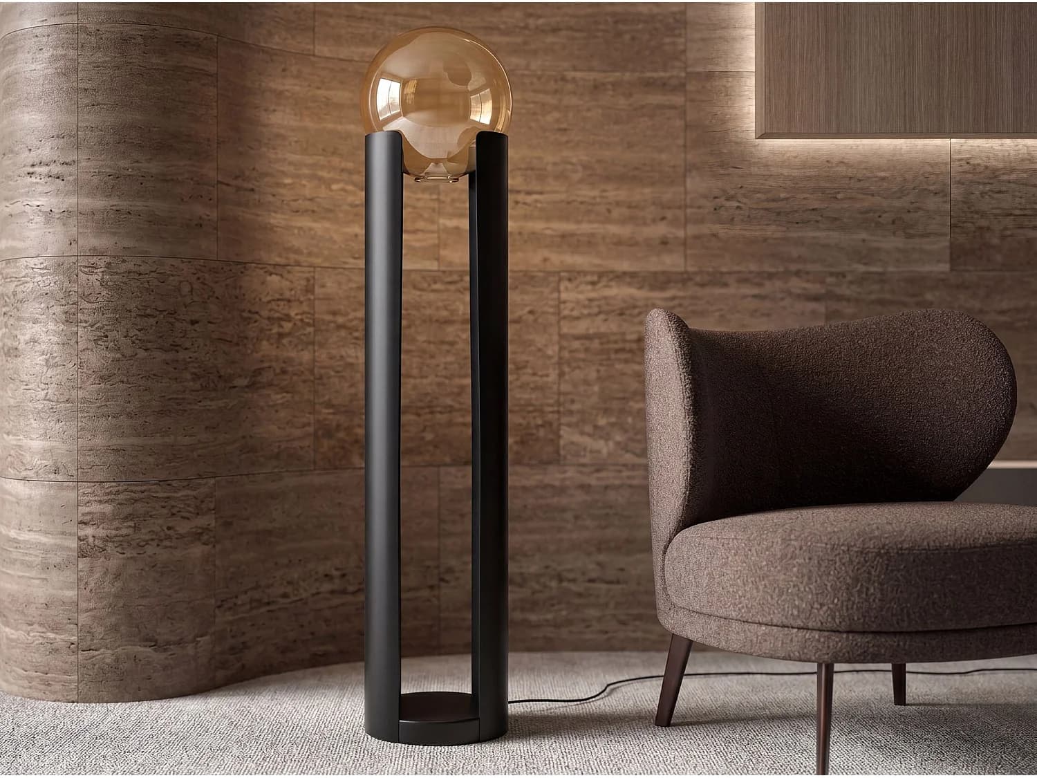 Lampadaire en verre fumé ambré et acier noir 8108 THE LUMINE