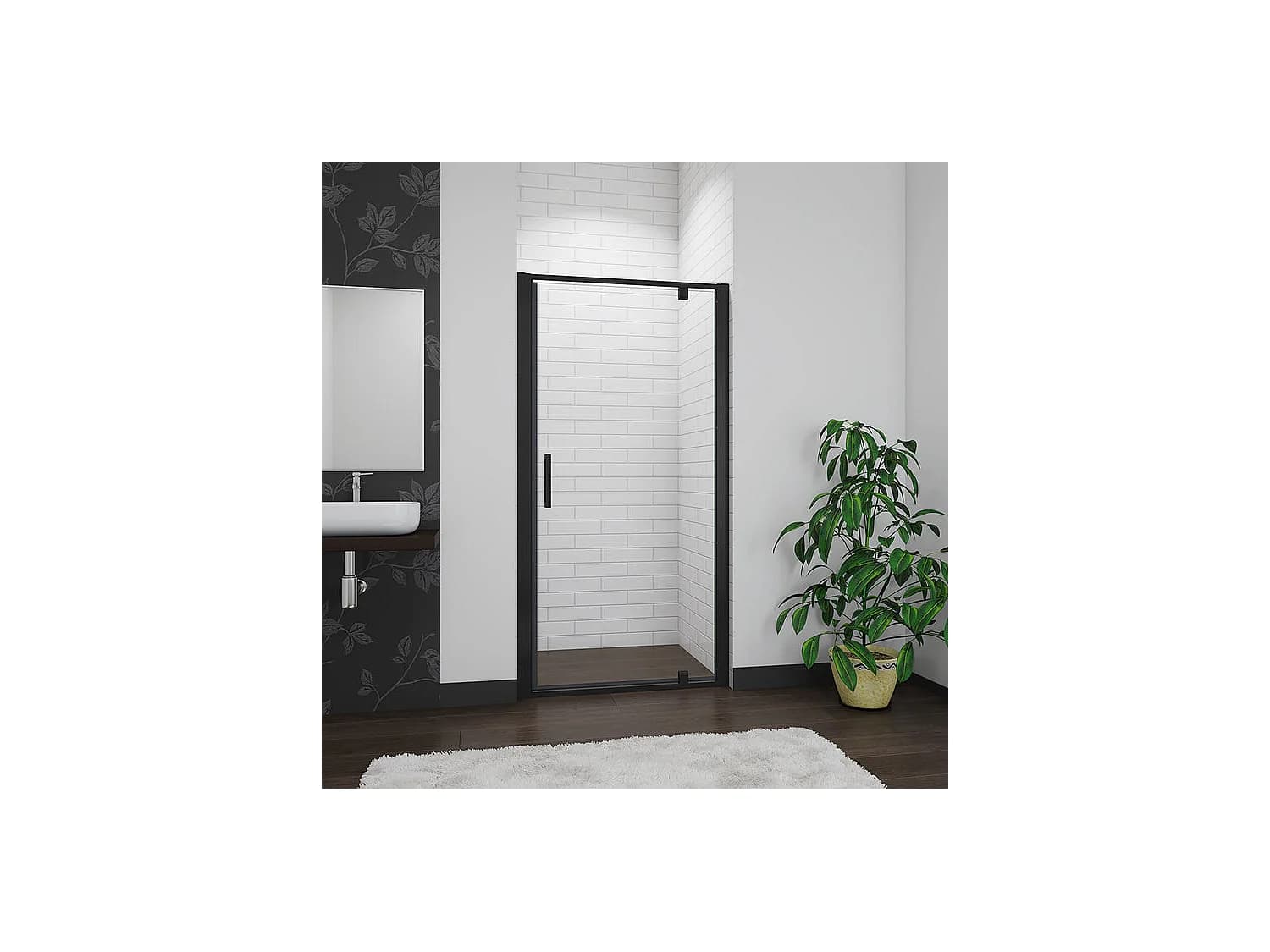 Porte de douche noire 90x185cm porte de douche pivotante à 180° en 6mm verre de sécurité Installation en niche