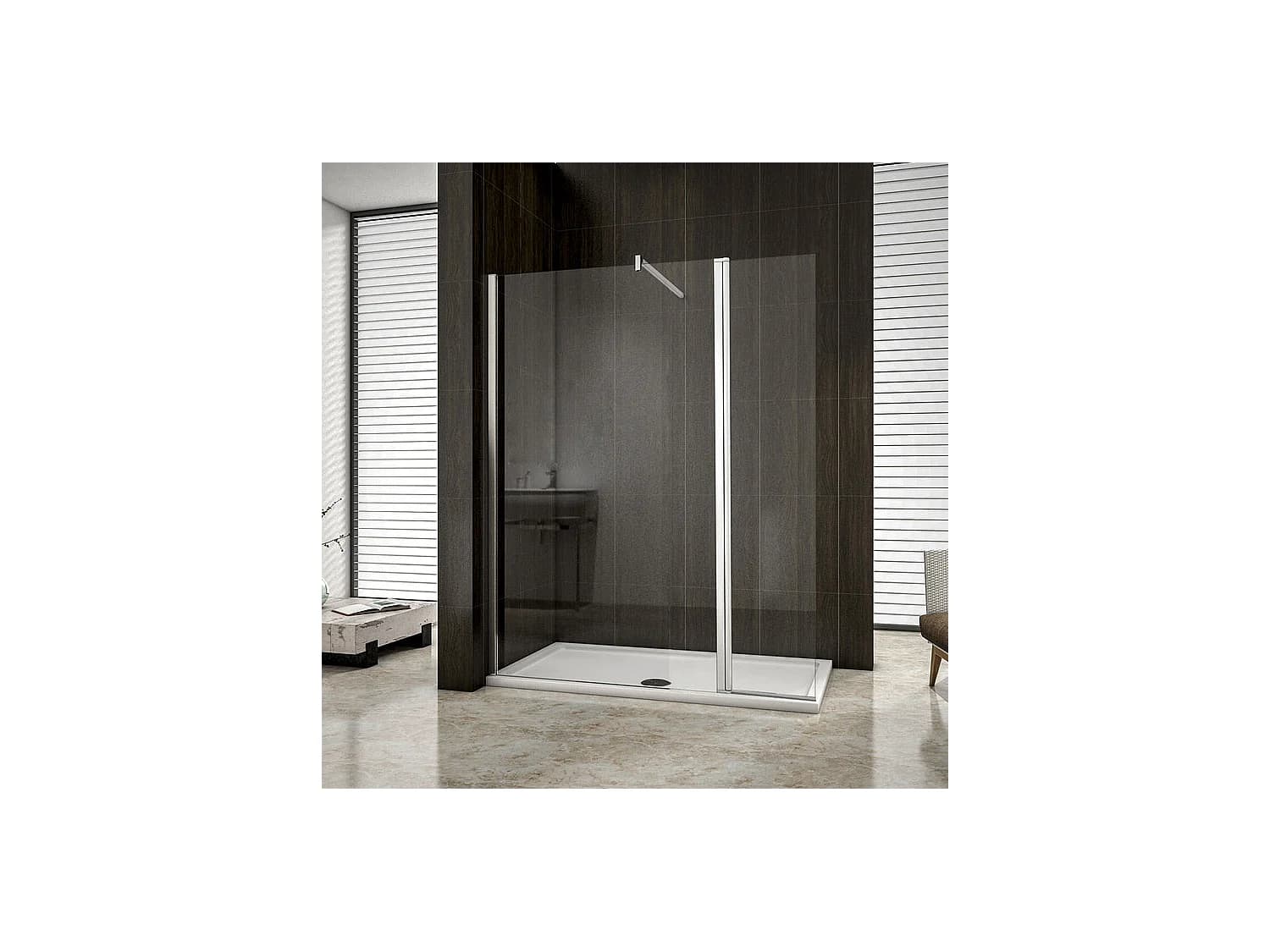 Paroi de douche à l'italienne 120+30x200cm avec retour pivotant - Verre 8mm trempé - Avec barre de fixation 140cm en carré