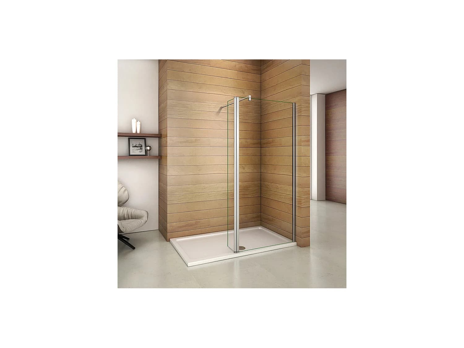 Paroi de douche à l'italienne 80+40x200cm avec retour pivotant - Verre 8mm trempé - Avec barre de fixation 90cm en carré
