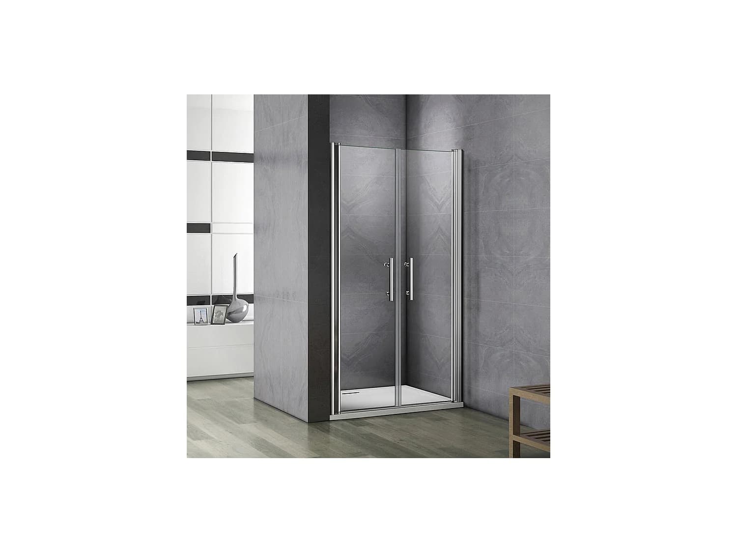 Porte de douche battante 90x187cm porte de douche pivotante à 180°, en verre 6mm anticalcaire, installation en niche