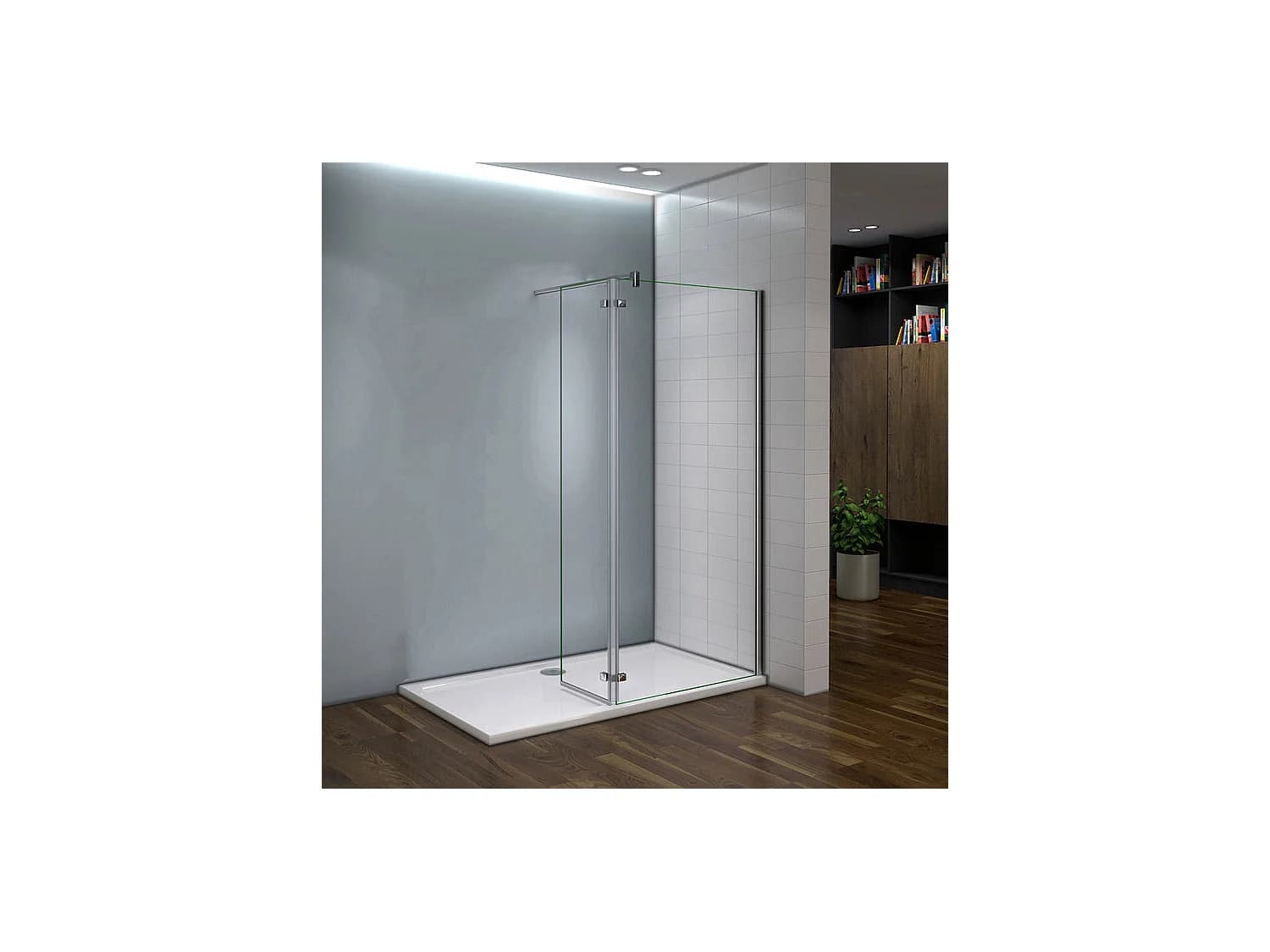 Paroi de douche fixe à l'italienne avec retour pivotant 90+40x200cm, charnières, avec barre de fixation 90cm en carré