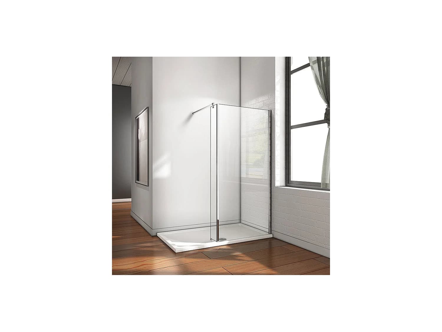 Paroi de douche à l'italienne avec retour pivotant fixé 80+25x200cm avec barre de fixation 90cm en carré, en 8mm verre anticalcaire