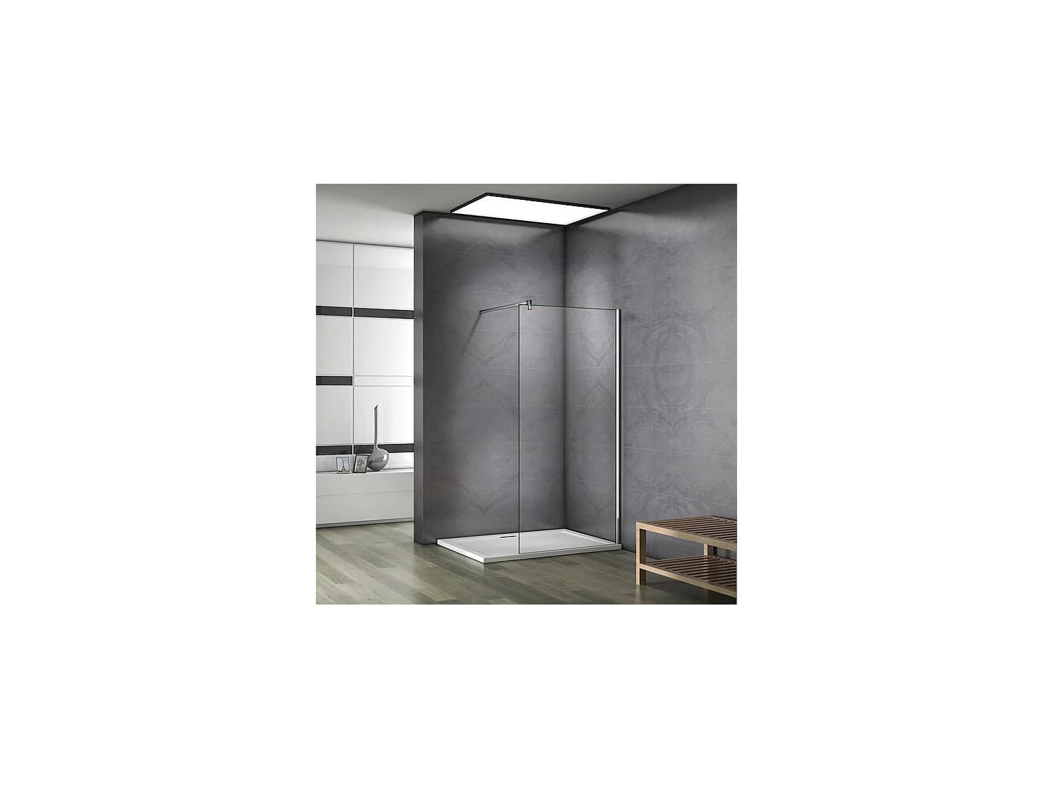 Paroi de douche fixe à l'italienne 140x200cm - 10mm verre trempé anticalcaire - Avec barre de fixation 140cm en carré
