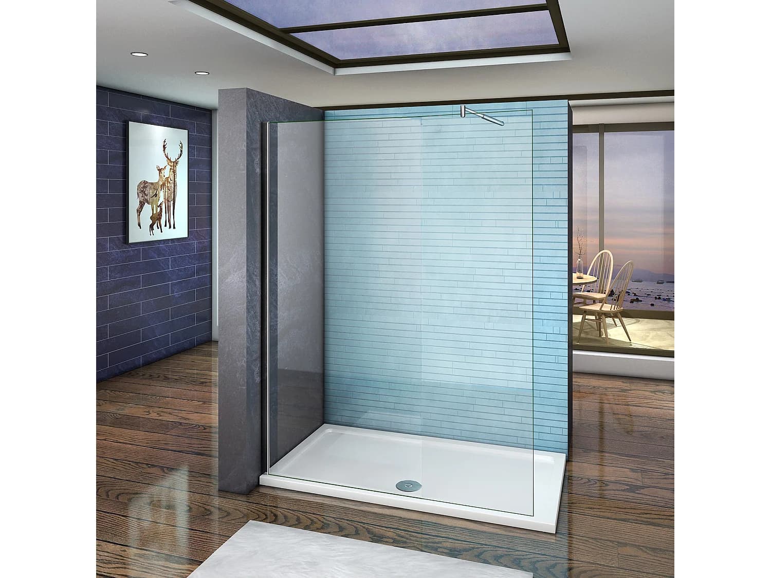 Paroi de douche fixe à l'italienne 140x200cm - 10mm verre trempé anticalcaire - Avec barre de fixation 70-120cm en cylindrique