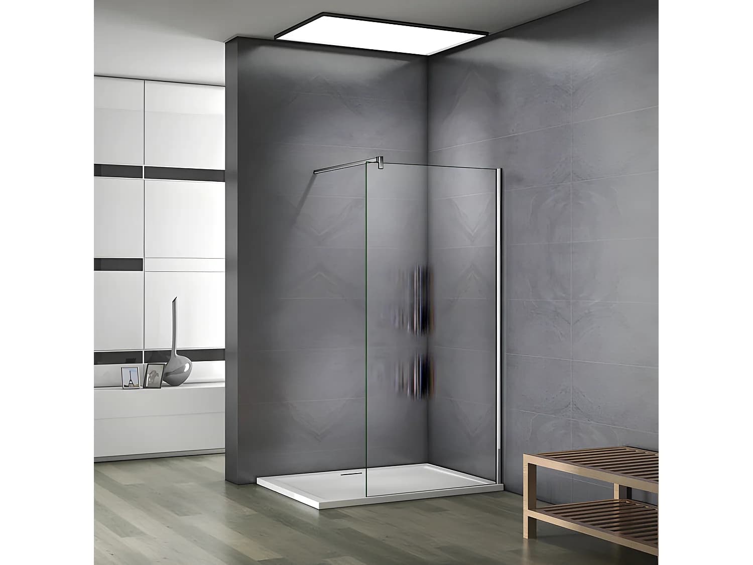 Paroi de douche fixe à l'italienne 160x200cm - 10mm verre trempé anticalcaire - Avec barre de fixation 90cm en carré