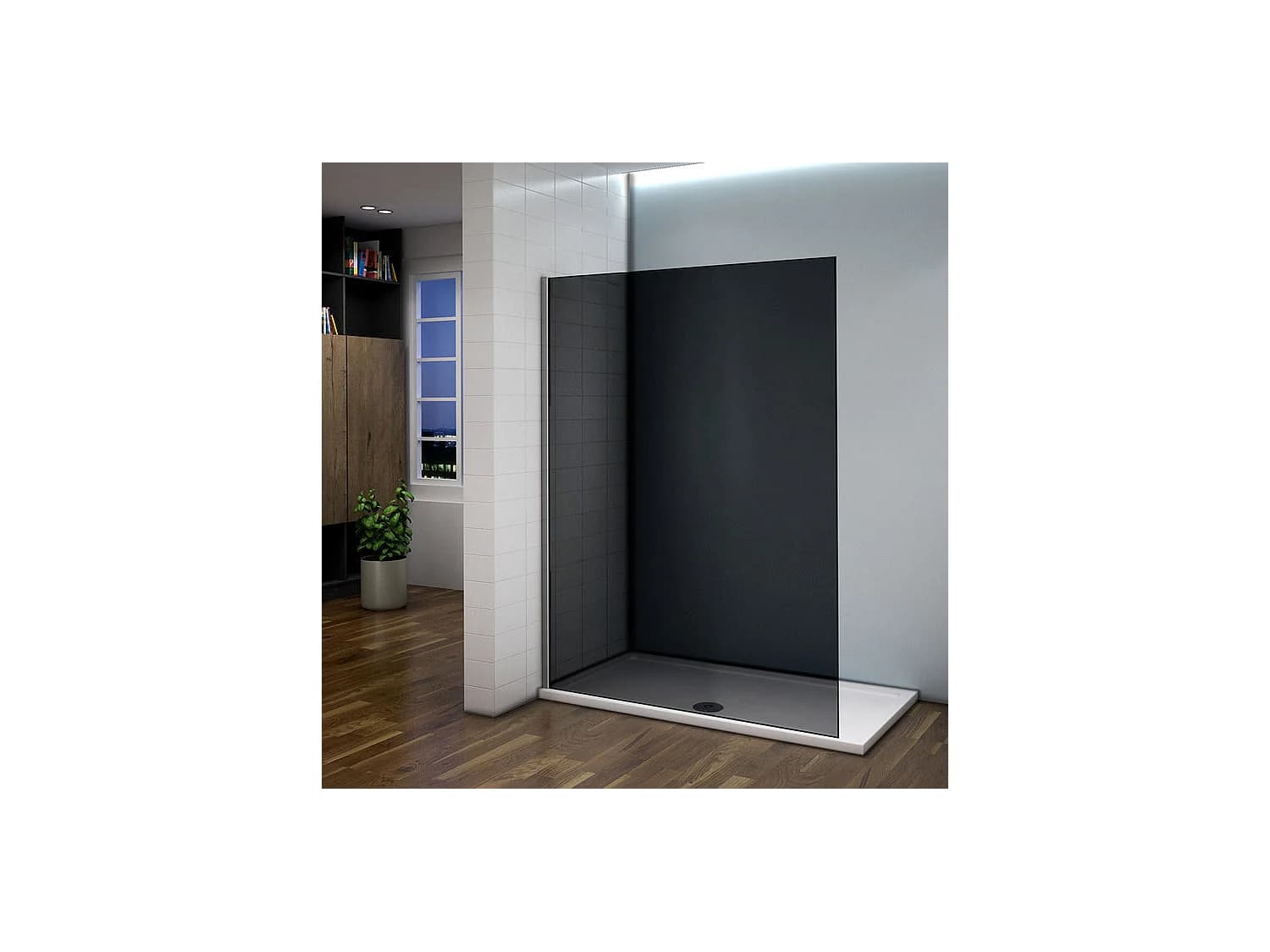 Paroi de douche foncée 140x200cm à l'italienne - Verre 8mm trempé anticalcaire, sans barre de fixation