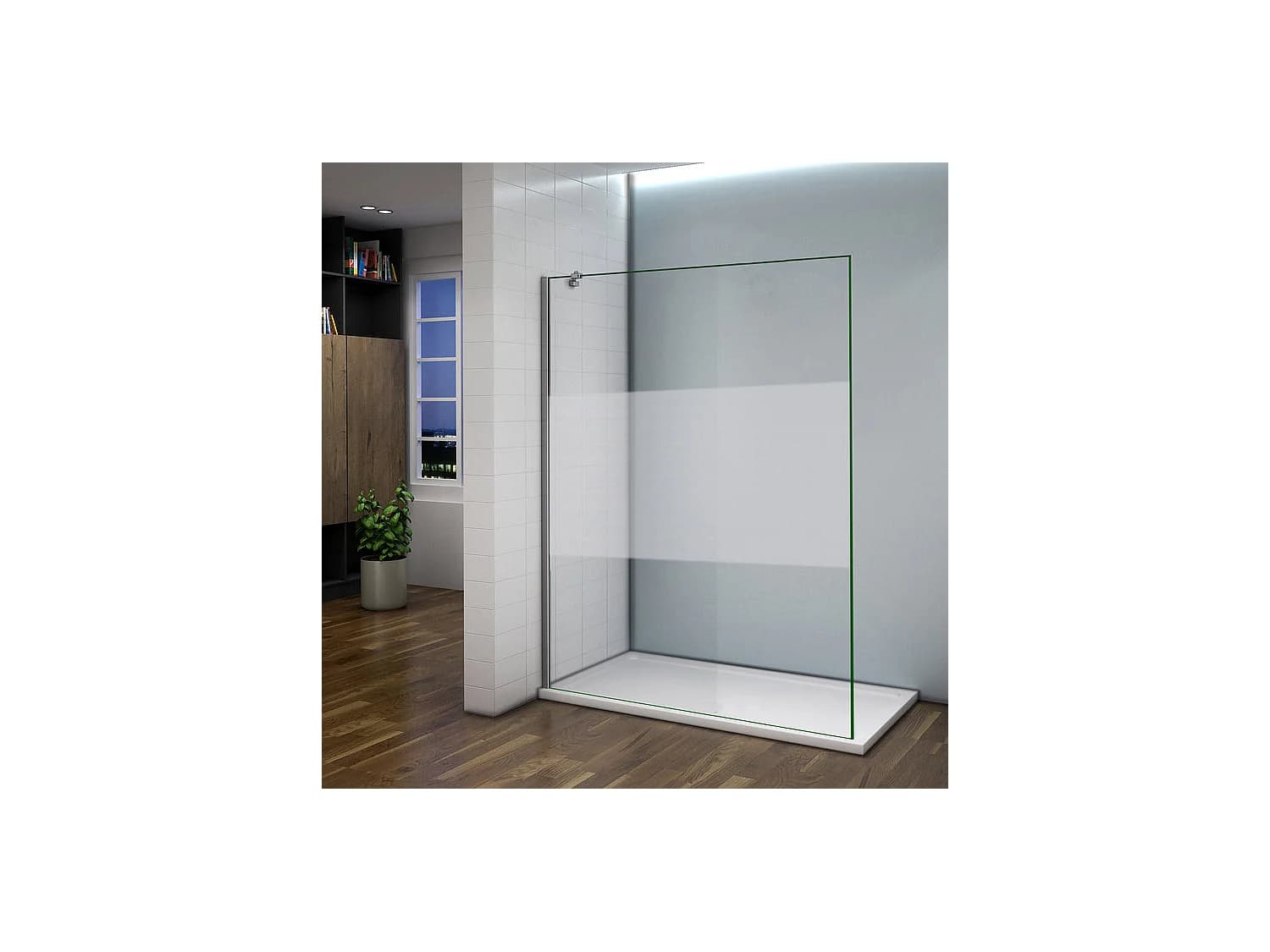 Paroi de douche à l'italienne 100x200cm avec barre de fixation d'angle 45cm, en 8mm verre bande centrale dépolie