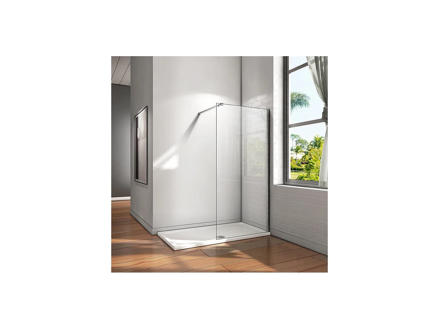 Paroi de douche fixe à l'italienne 90x200cm - 10mm verre trempé anticalcaire - Avec barre de fixation 73-120cm en carré