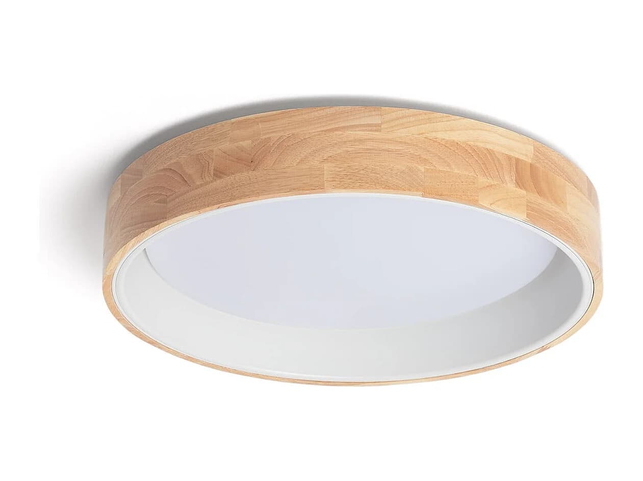 Plafonnier LED Rond Bois et Aluminium 30W CCT Sélectionnable Dari Ø570 mm Blanc