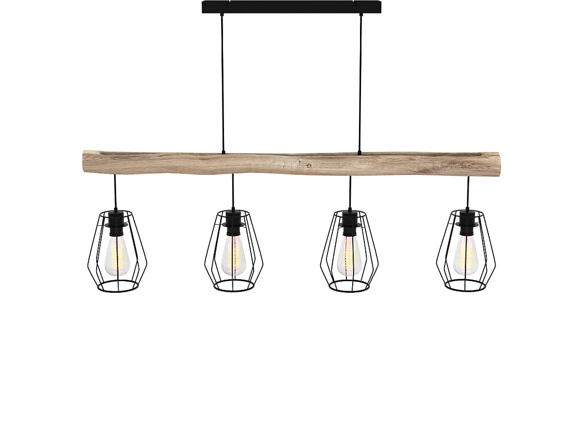 Suspension en bois et métal 4 lampes - Clotilde