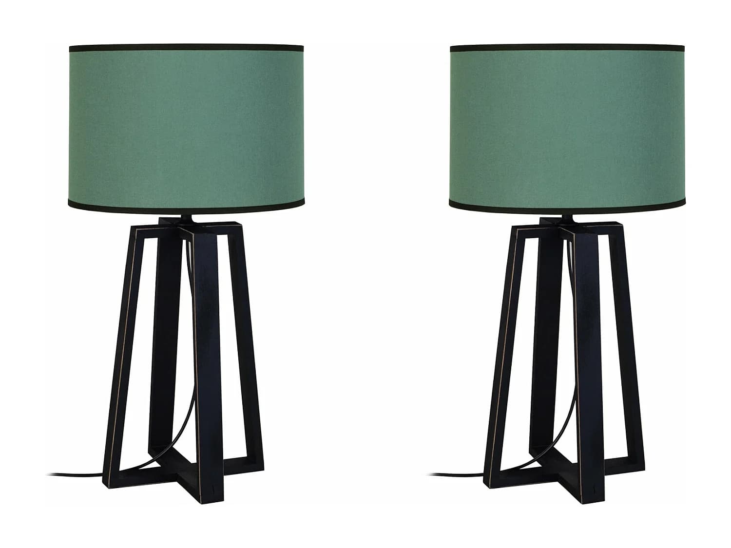 Pair de Lampes de chevet colonne bois noir,vert 50 cm.