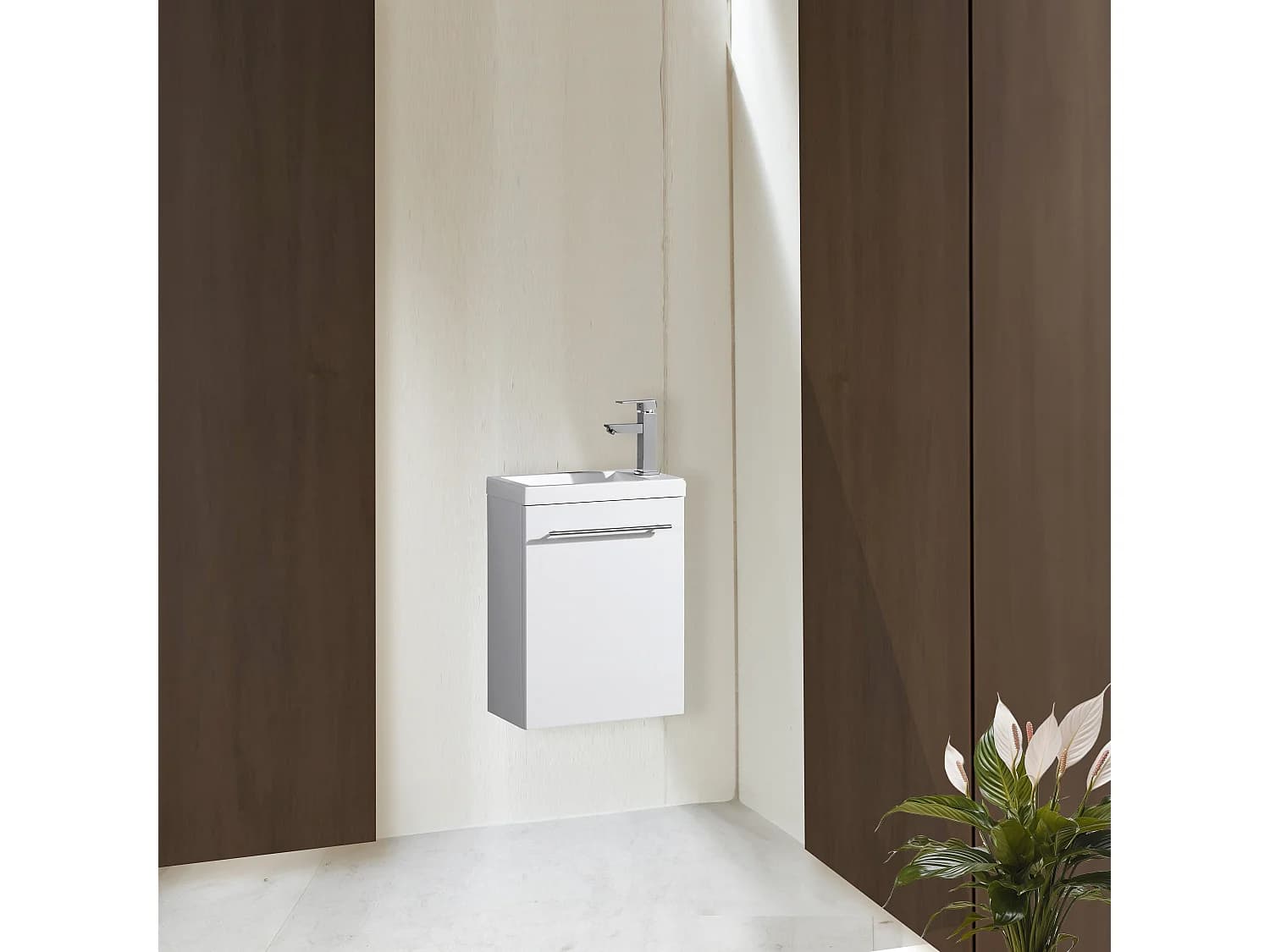 Meuble lave main vasque 40 cm blanc laque Aquapixo