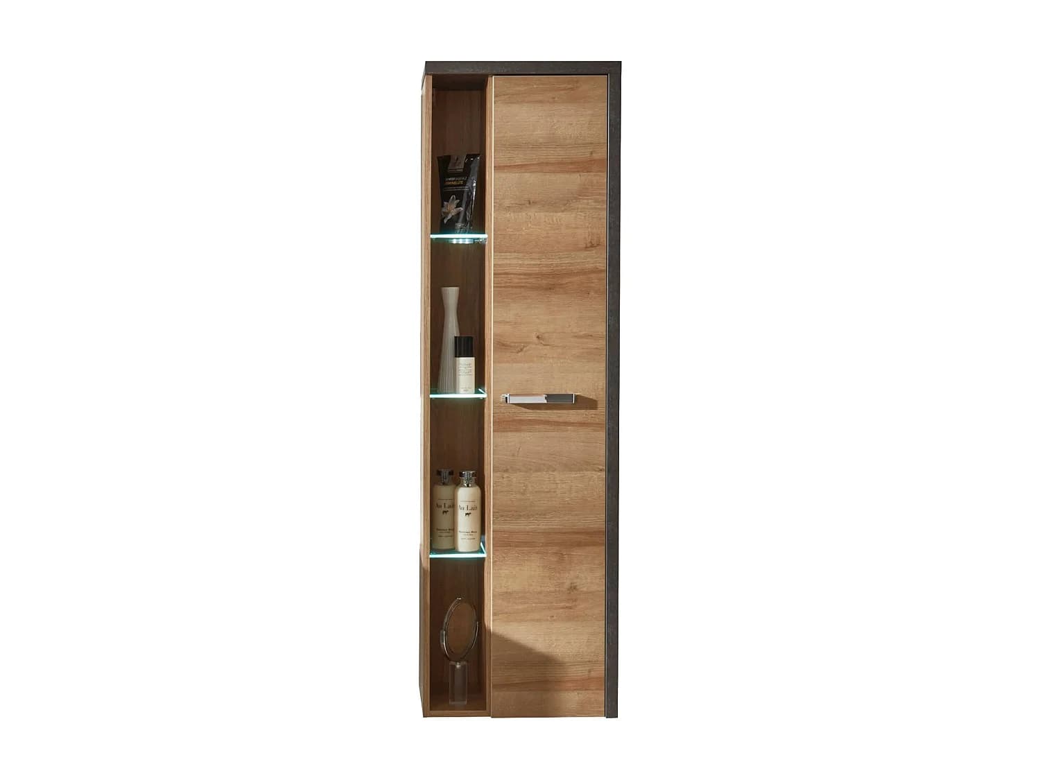 Colonne de salle de bain suspendue 1 porte chêne Riviera miel et gris béton Babel 160cm