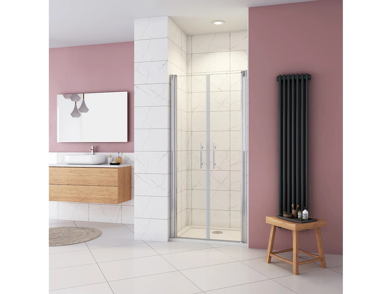 AICA porte de douche 100x197cm avec pivotante à 180° en verre sécurit clair anticalcaire