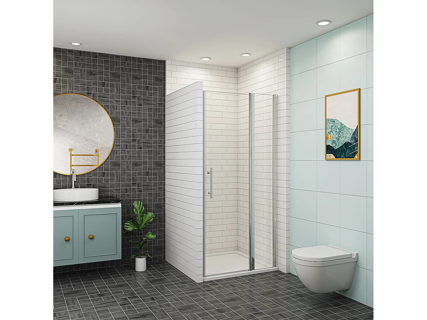 AICA porte de douche 100x197cm avec 1 élément fixe en 6mm verre anticalcaire