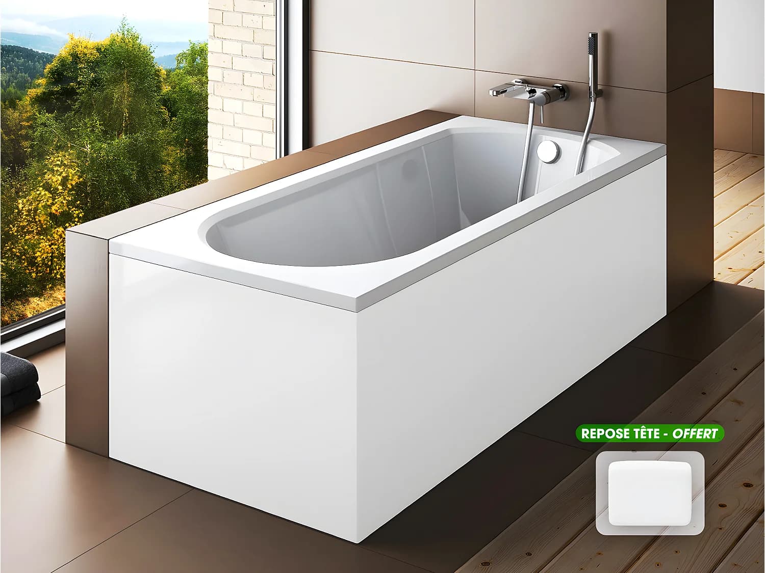 Baignoire rectangulaire - avec Tablier Blanc et Repose Tête OFFERT | INTRICA | 160 x75 cm