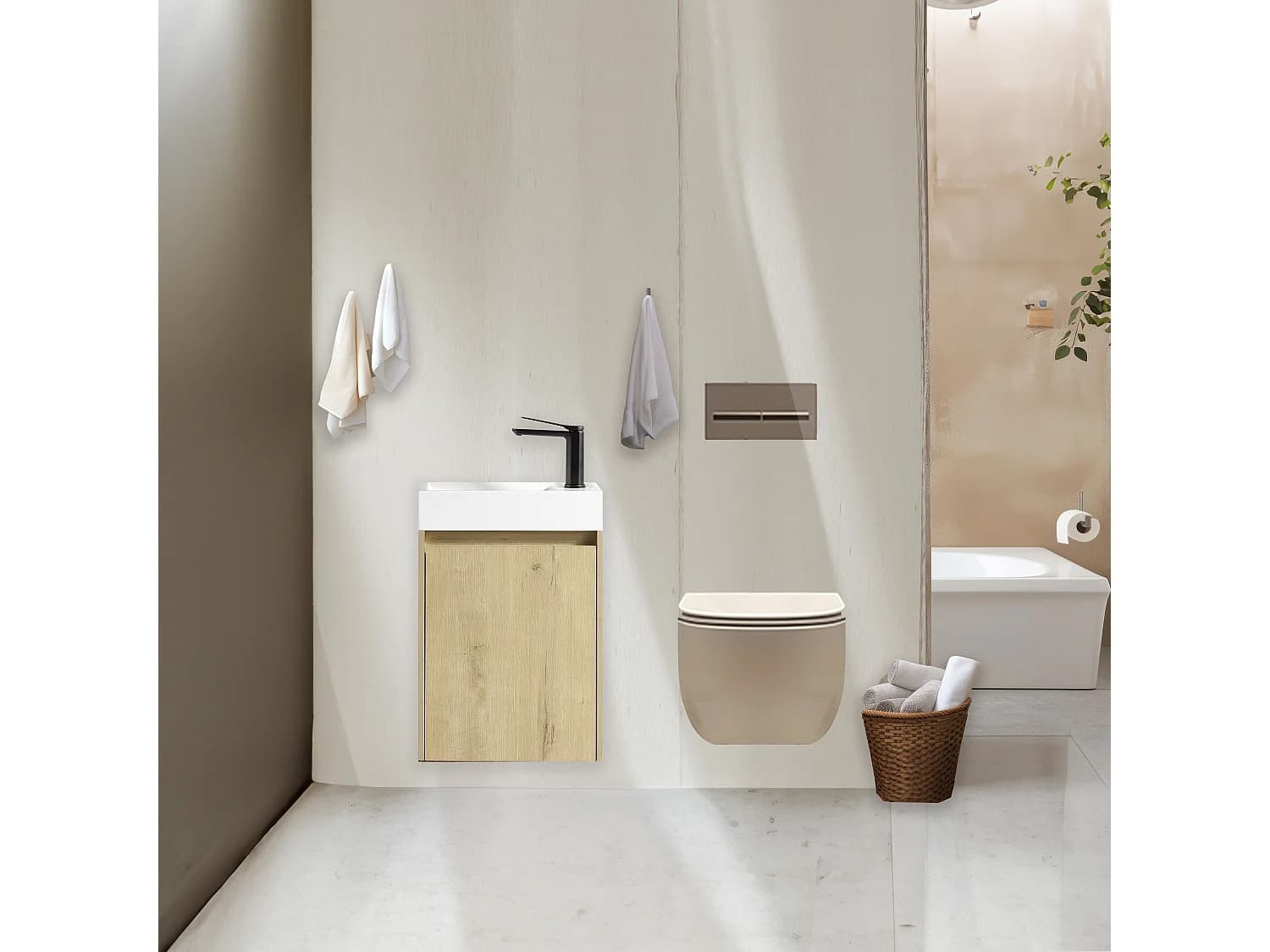 Lave main 40 cm chêne clair vieilli Aquastretto