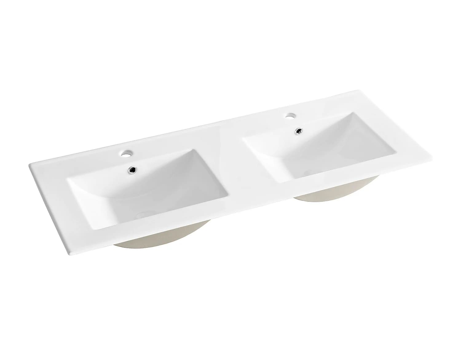 Double lavabo blanc à 2 trous en céramique - rectangulaire - 120 x 46 cm - LAVA
