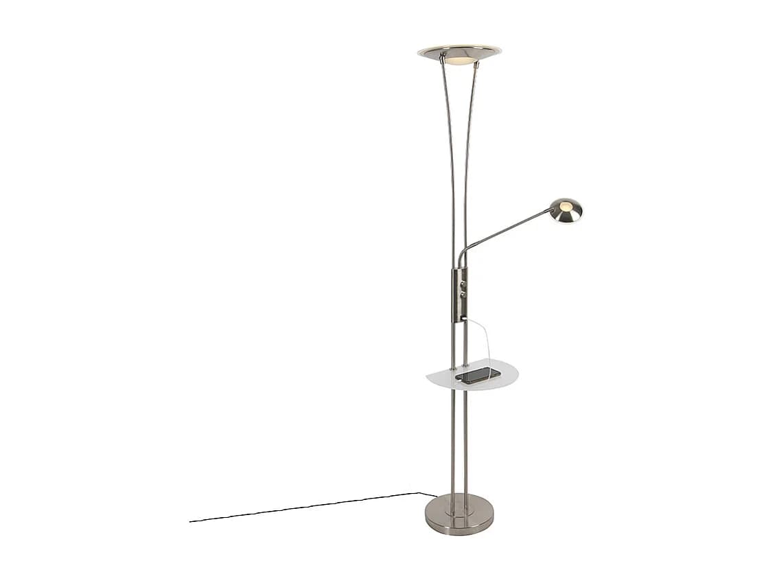 Lampadaire en acier avec bras de lecture, LED et port USB - Sevilla