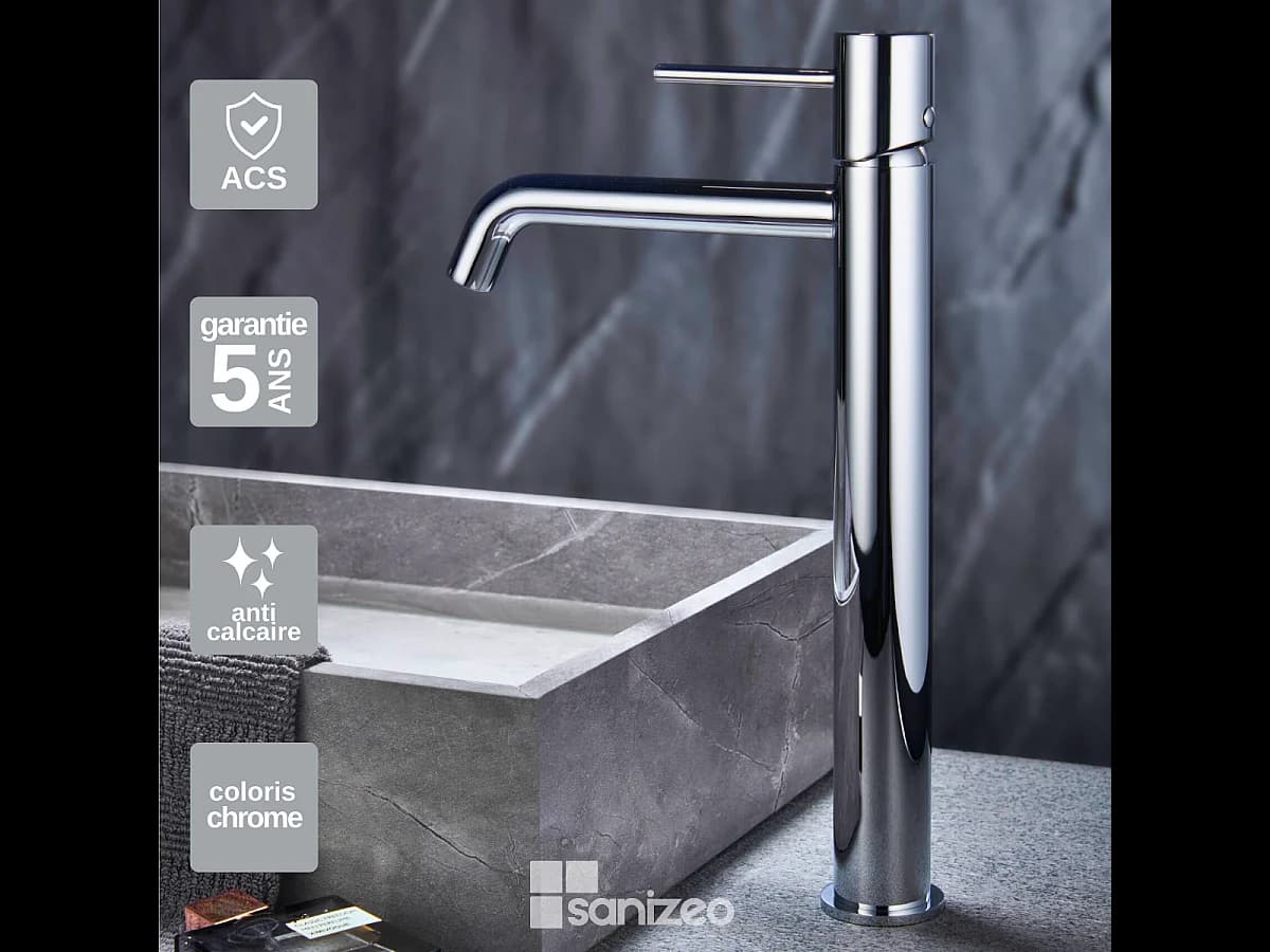 Robinet Mitigeur de Lavabo Anti-Calcaire Bec Haut Chrome IMEX MONZA BDM039-3