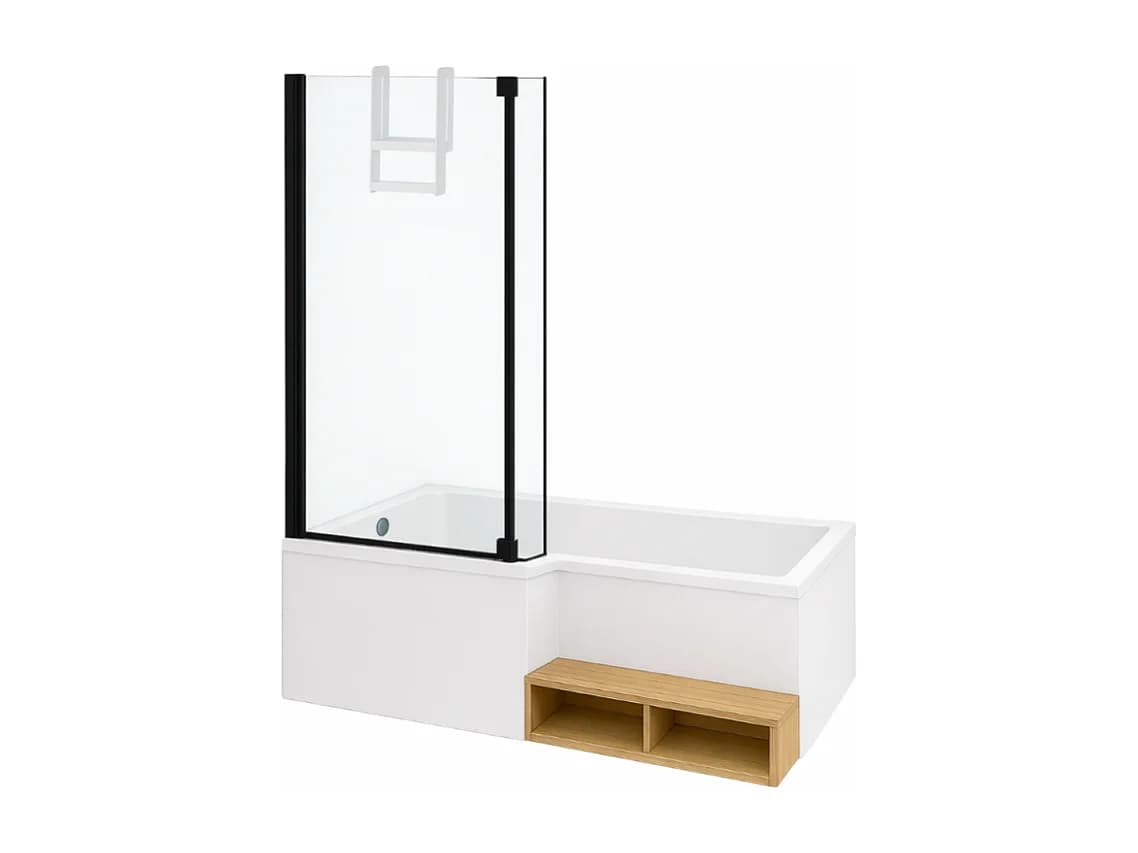 Pack baignoire bain douche antidérapante 170 x 90 JACOB DELAFON Neo version gauche + pare bain noir mat + tablier angle
