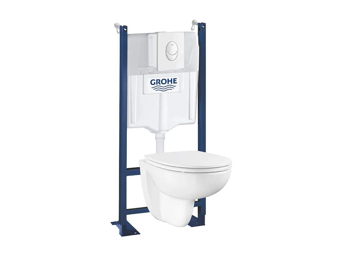 Grohe Pack WC suspendu sans bride Bau Ceramic avec abattant, bâti support WC Grohe Rapid SL Project et plaque de commande Start